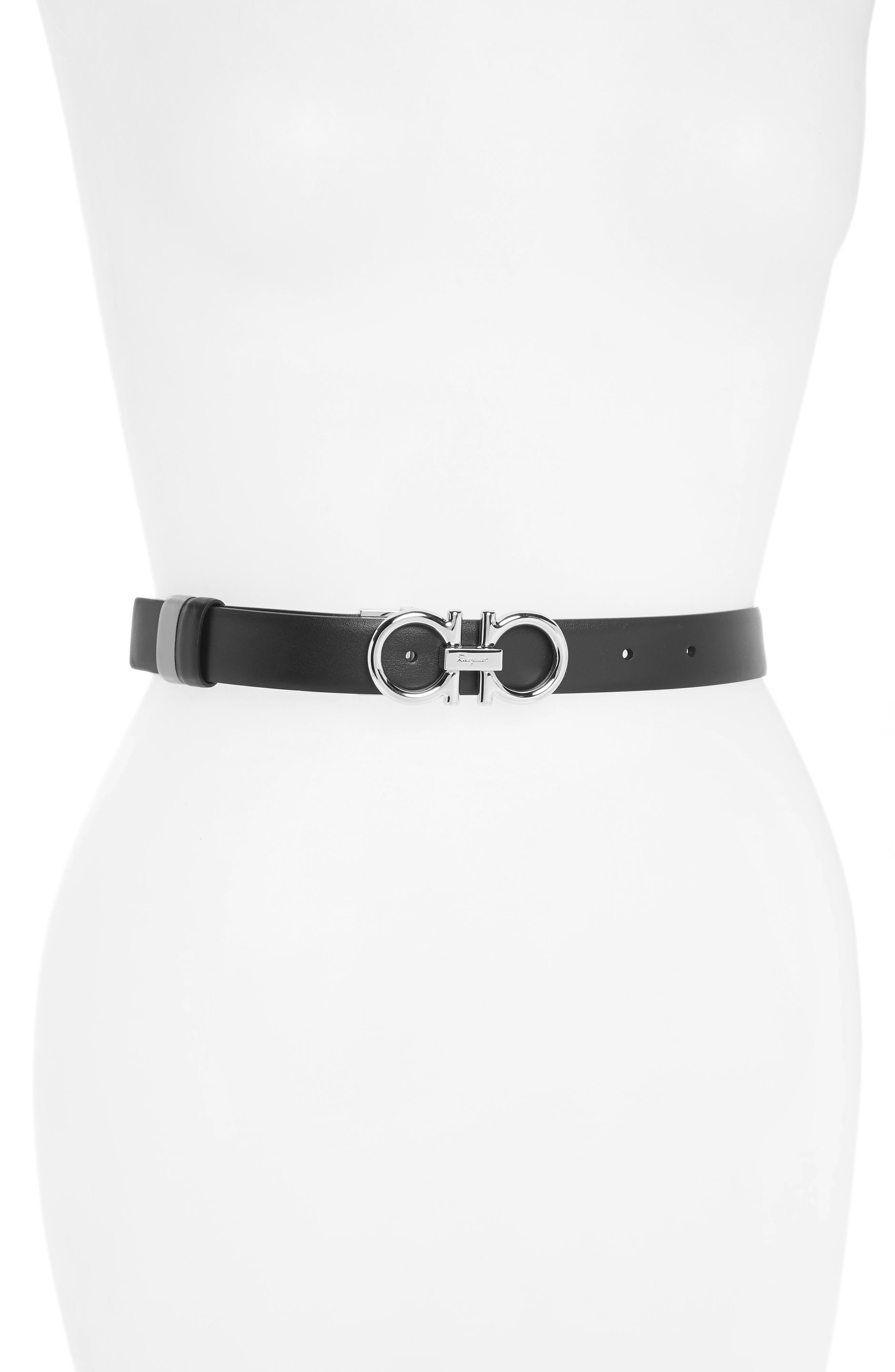 Salvatore Ferragamo Douclbe Gancio Reversible Leather Belt, Nero/ Fossil Grey