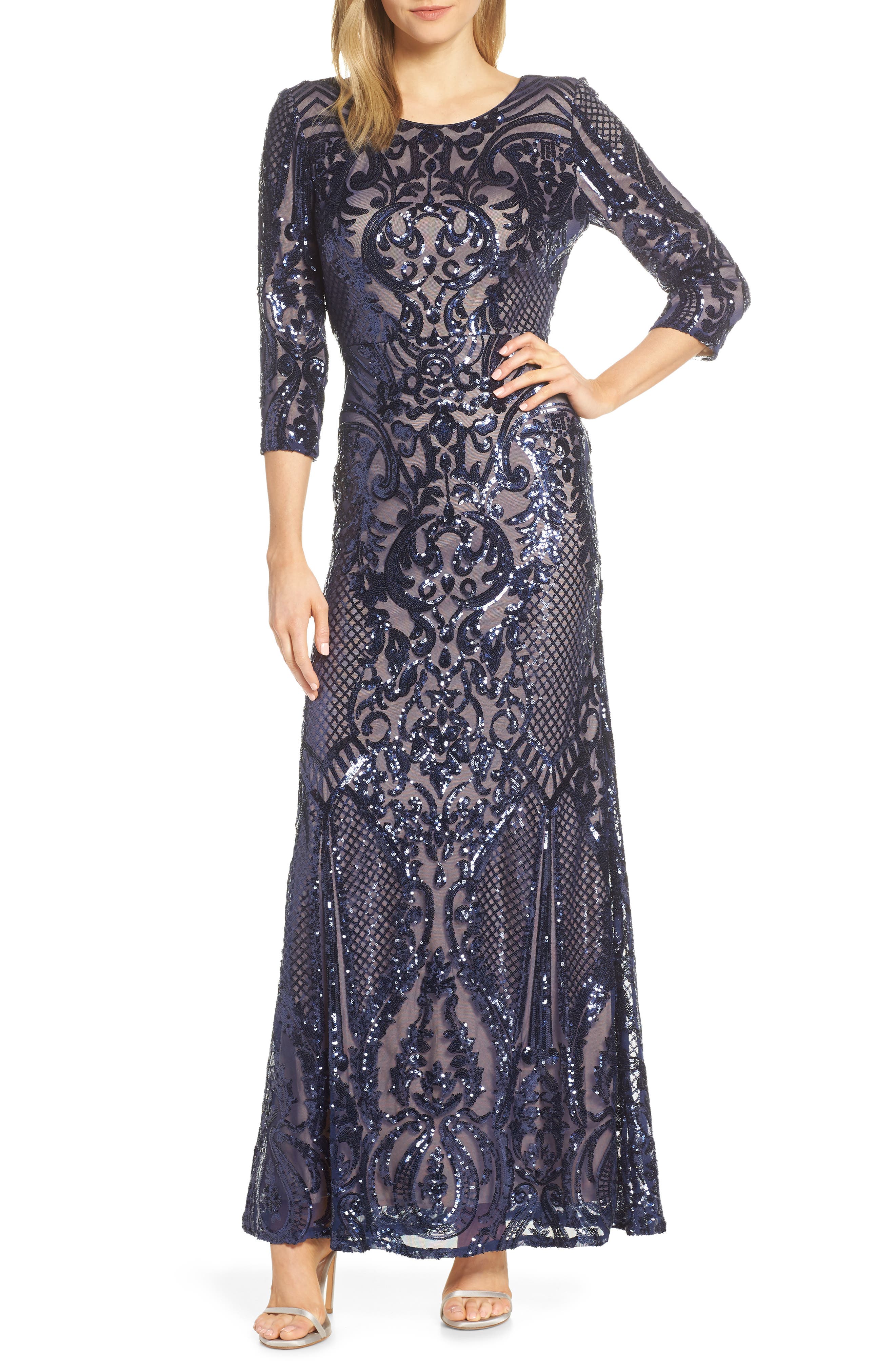 Alex Evenings Sequin Embroidered Tulle Evening Dress