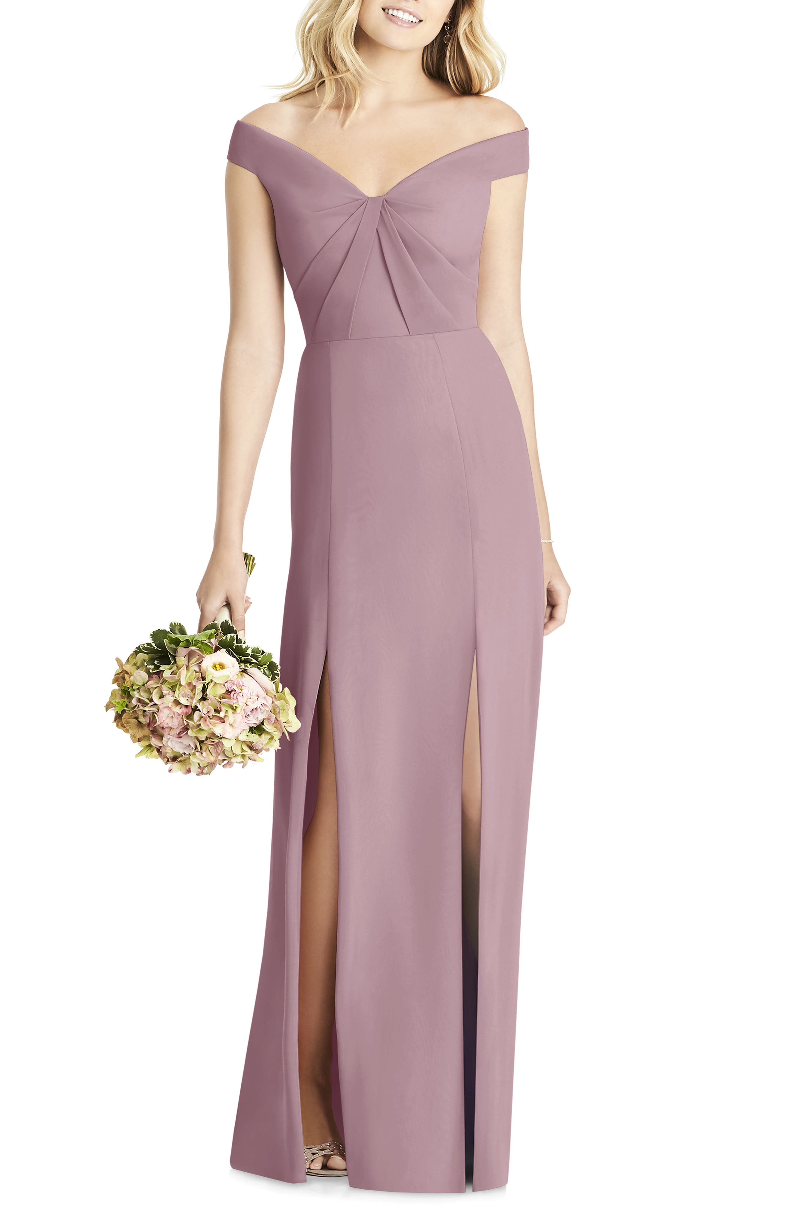Social Bridesmaids Off The Shoulder Chiffon Gown, Brown