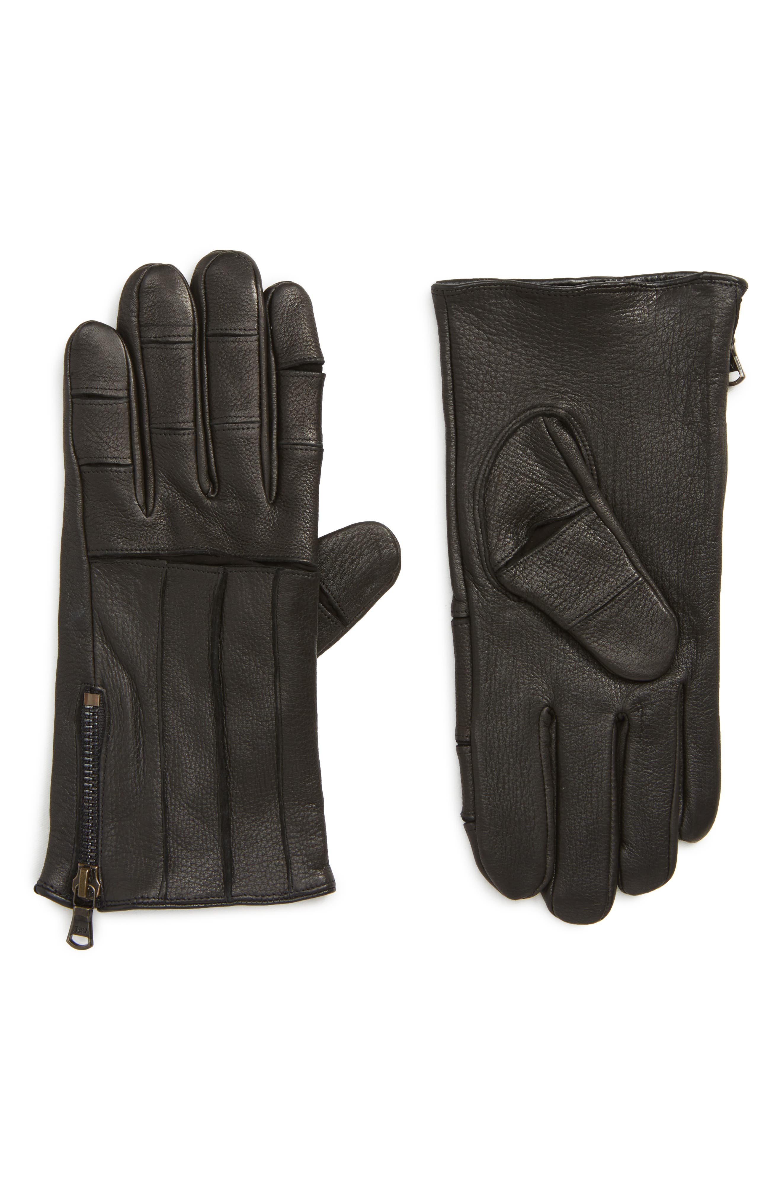 John Varvatos Star Usa Articulated Zipper Leather Gloves