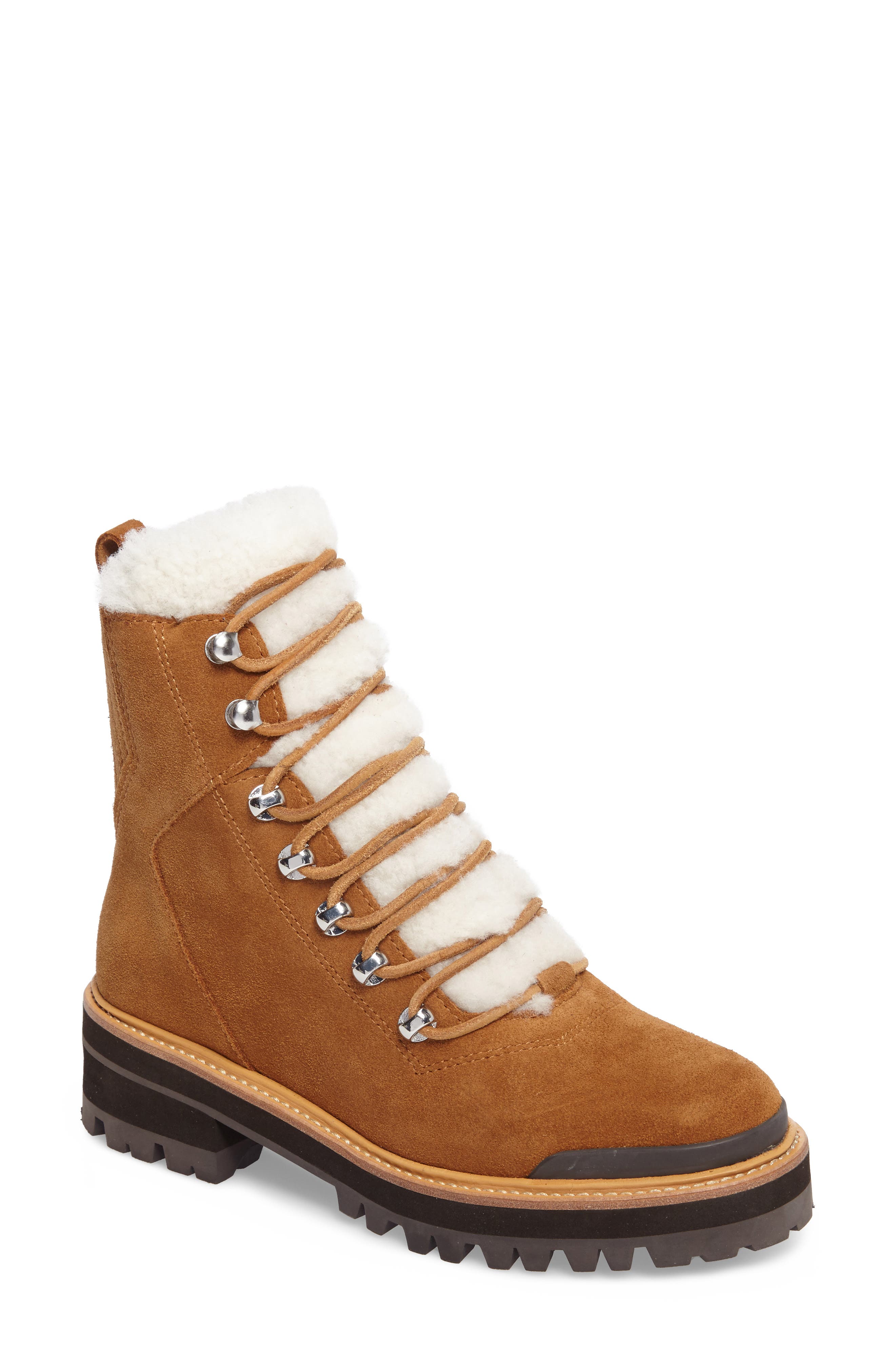 Marc Fisher Ltd Izzie Genuine Shearling Lace-Up Boot, Brown