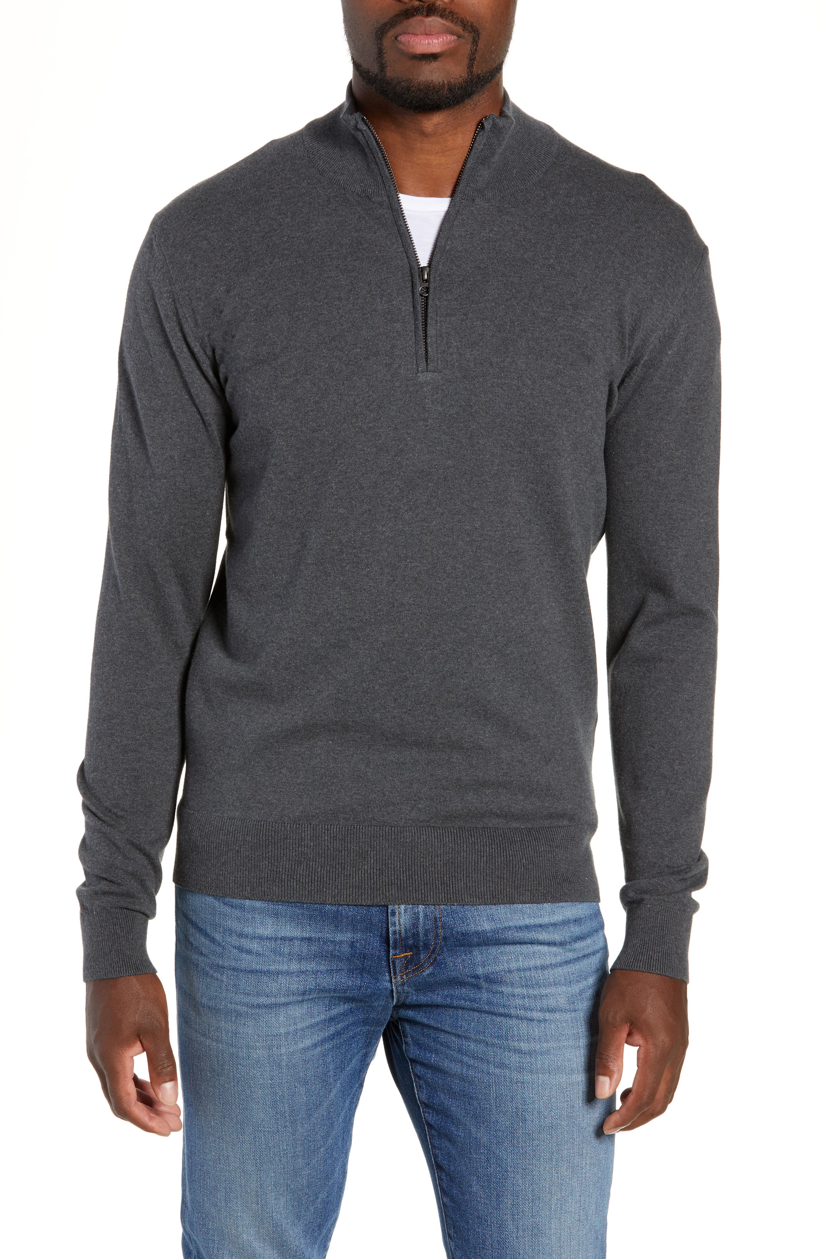 French Connection Stretch Cotton Quarter Zip Sweater, Grey