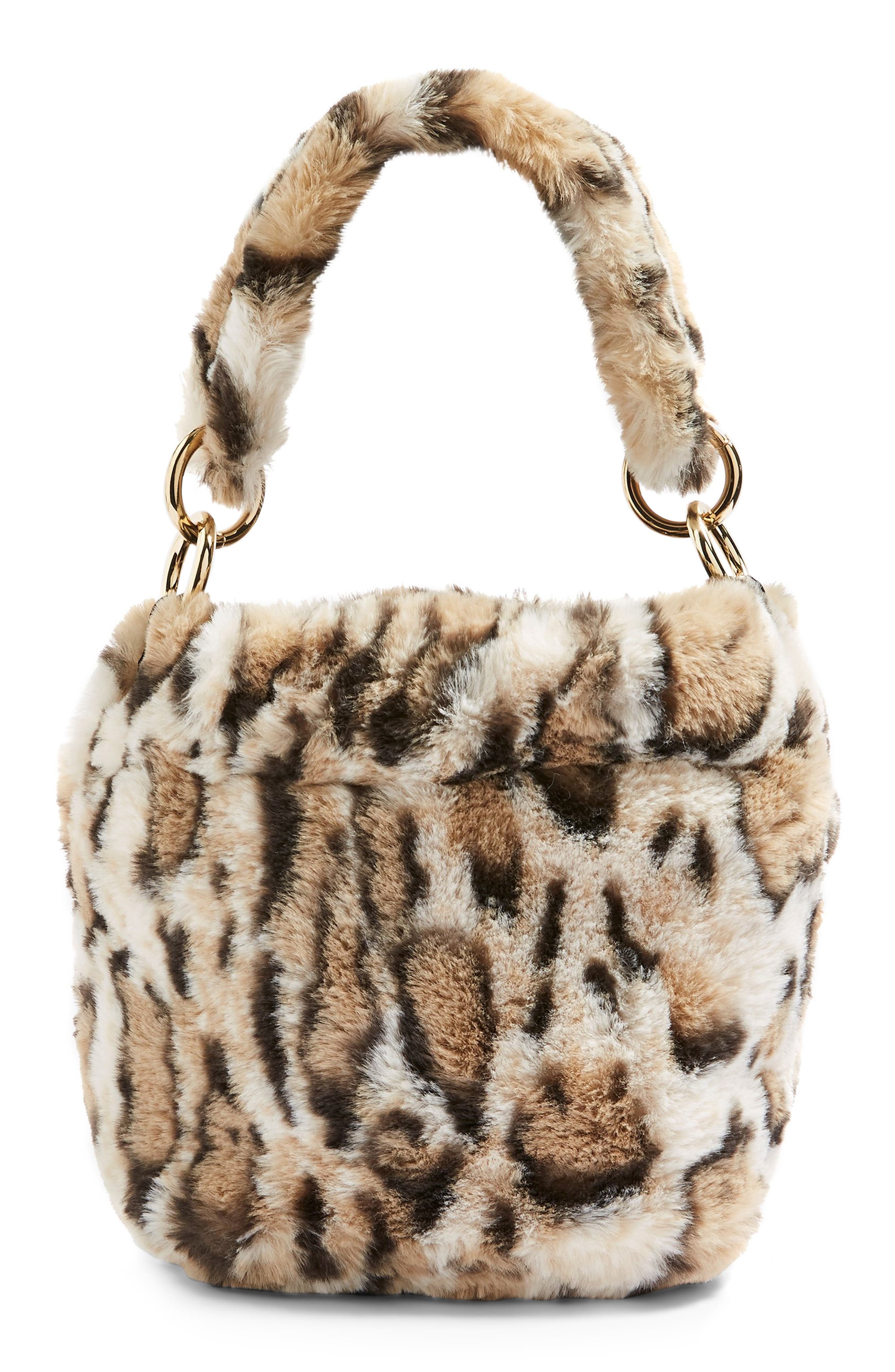 topshop leopard print teddy faux fur shoulder bag