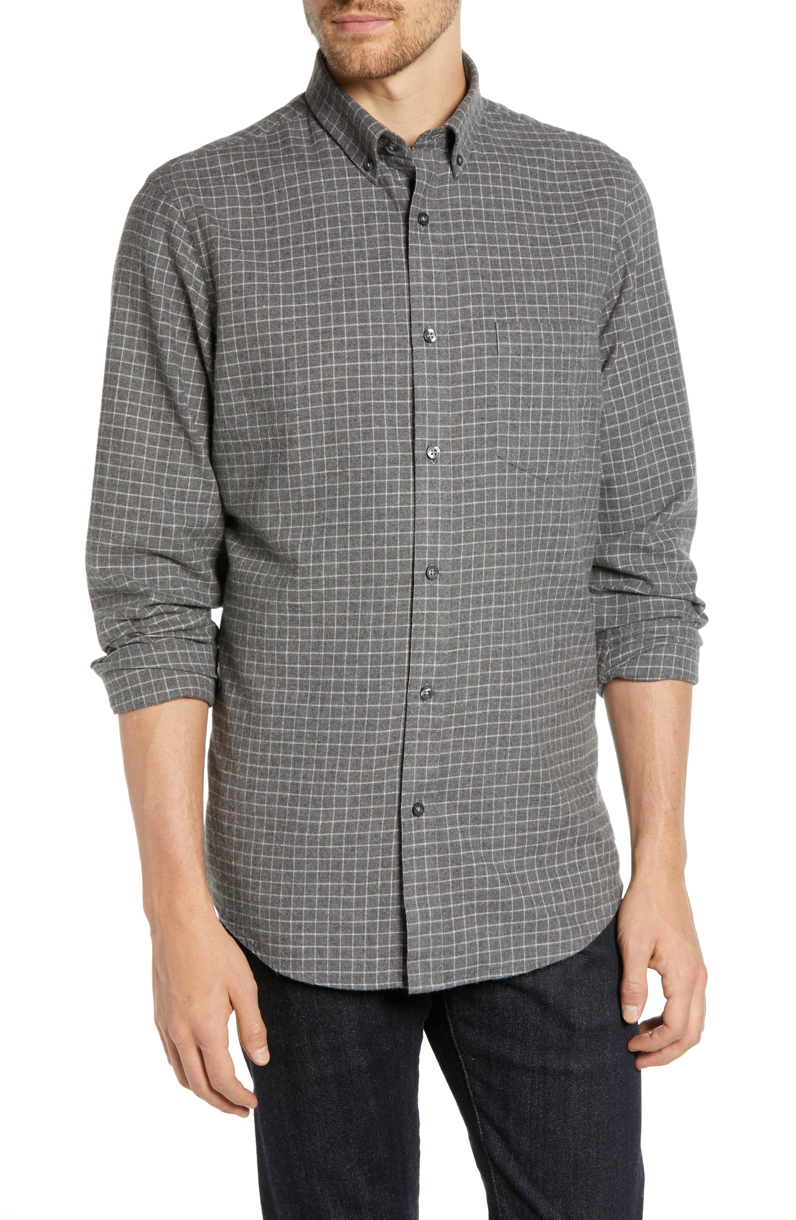 Nordstrom Shop Trim Fit Brushed Windowpane Sport Shirt