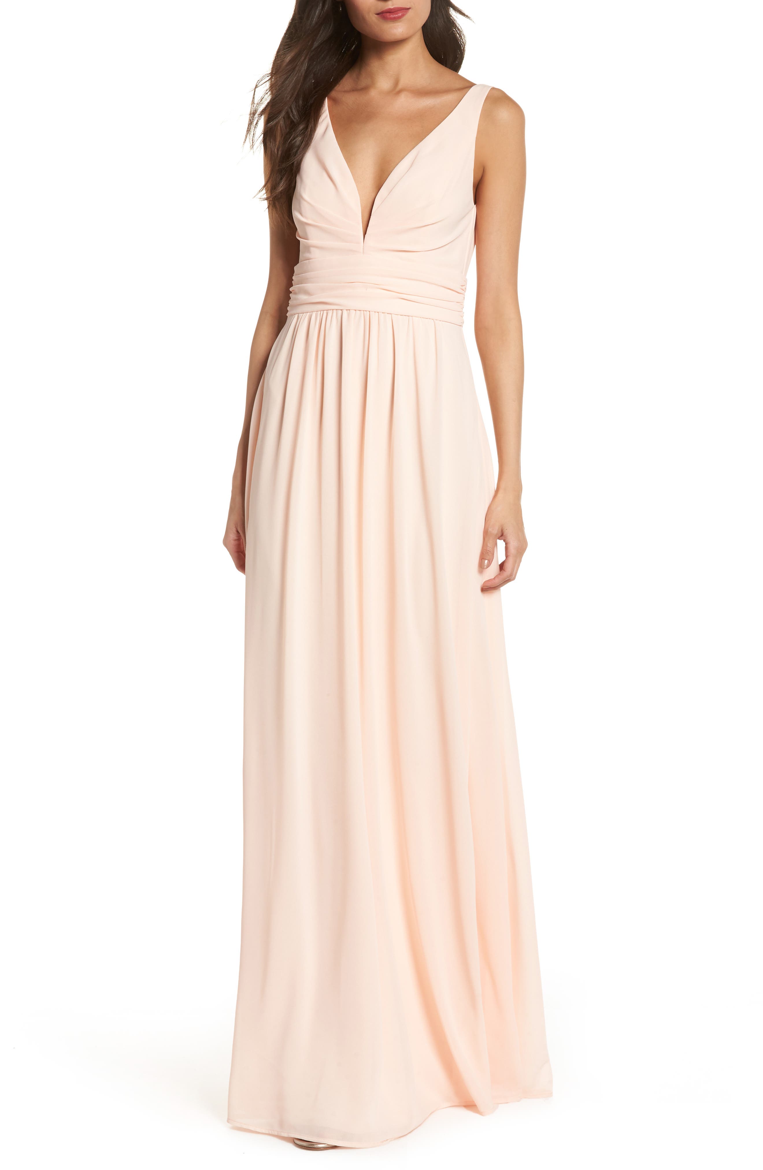 Lulus V-Neck Chiffon Gown, Pink