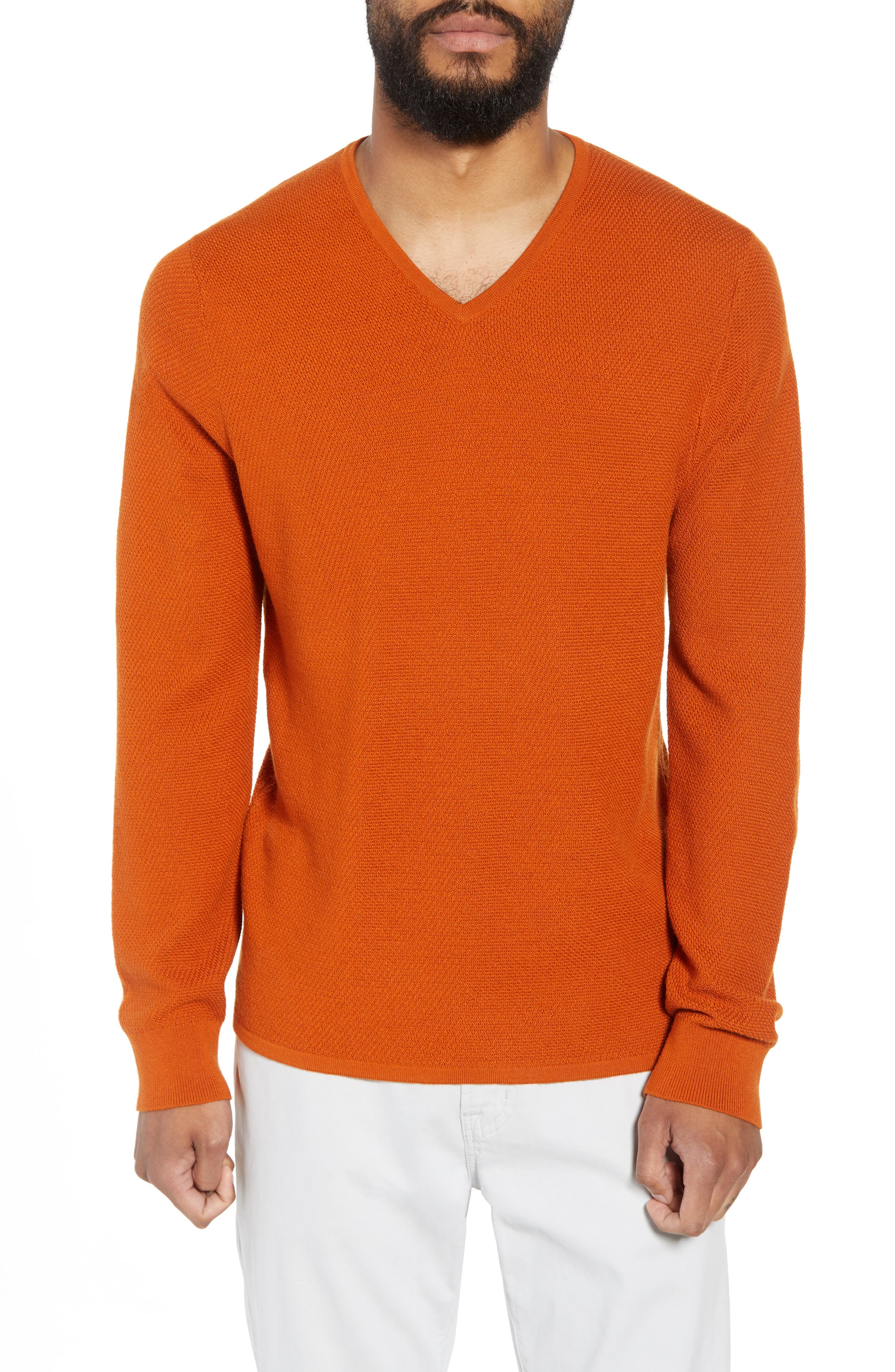 Calibrate V-Neck Wool Blend Sweater, Metallic
