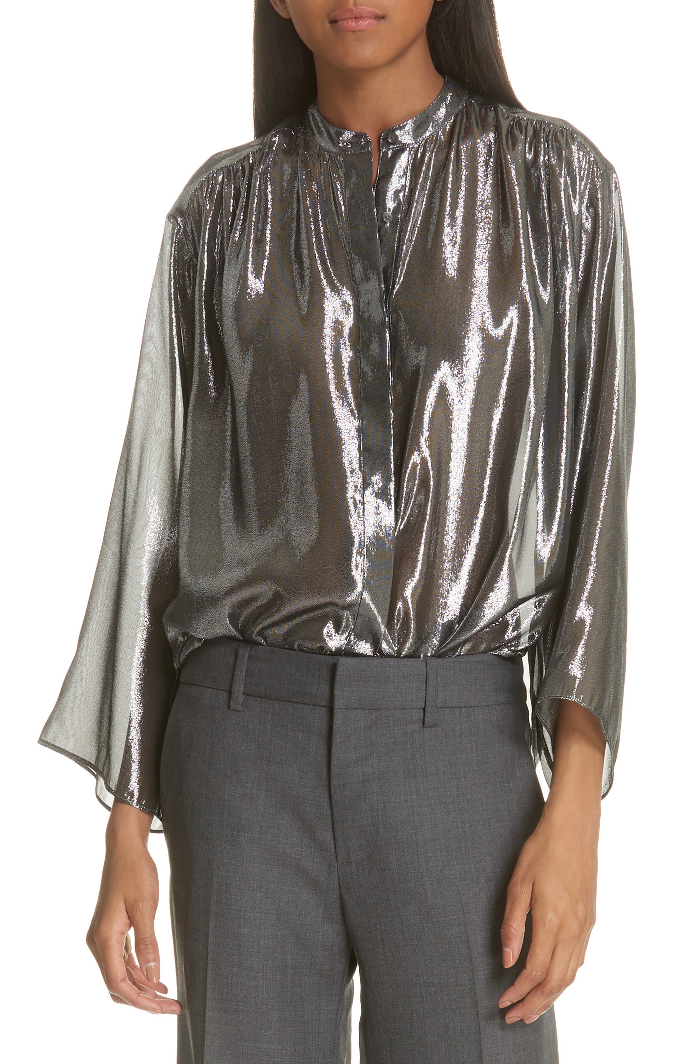 Nili Lotan Marlaina Silk Lamé Blouse | Nordstrom