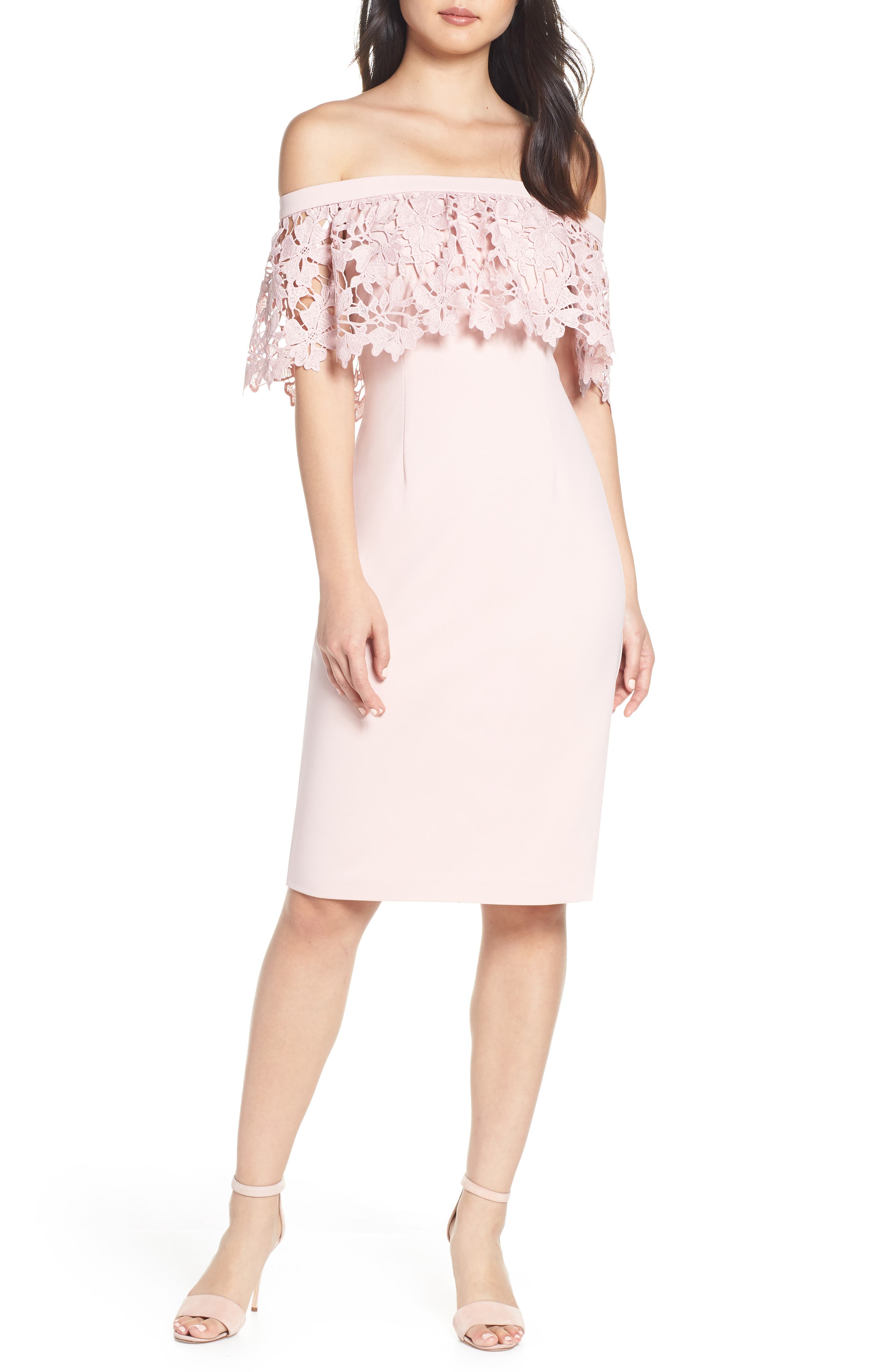 Eliza J Off The Shoulder Sheath Dress, Pink