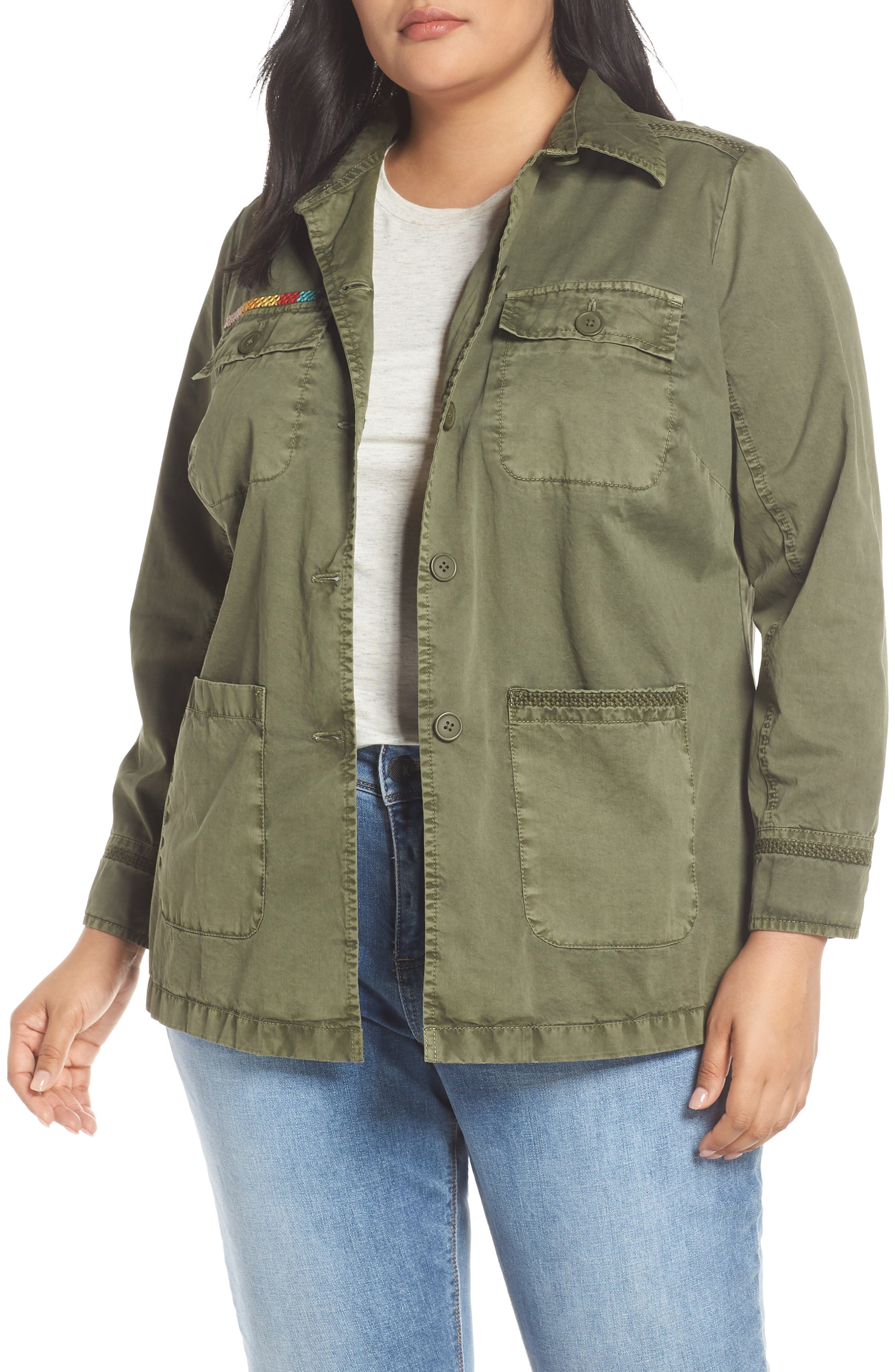 Caslon® Camo Utility Jacket (Plus Size) Nordstrom