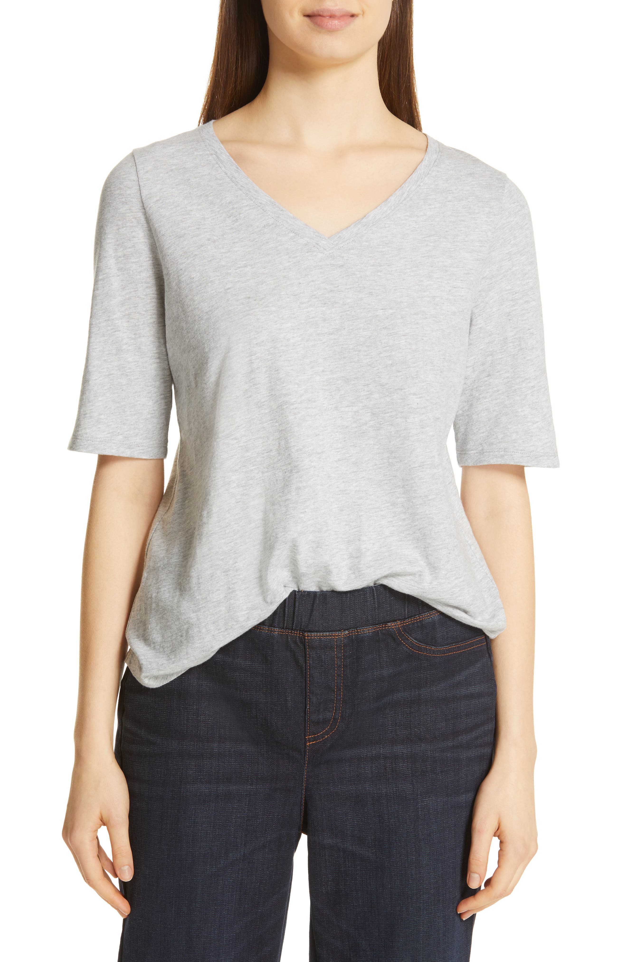 Eileen Fisher V-Neck Organic Cotton Tee, White