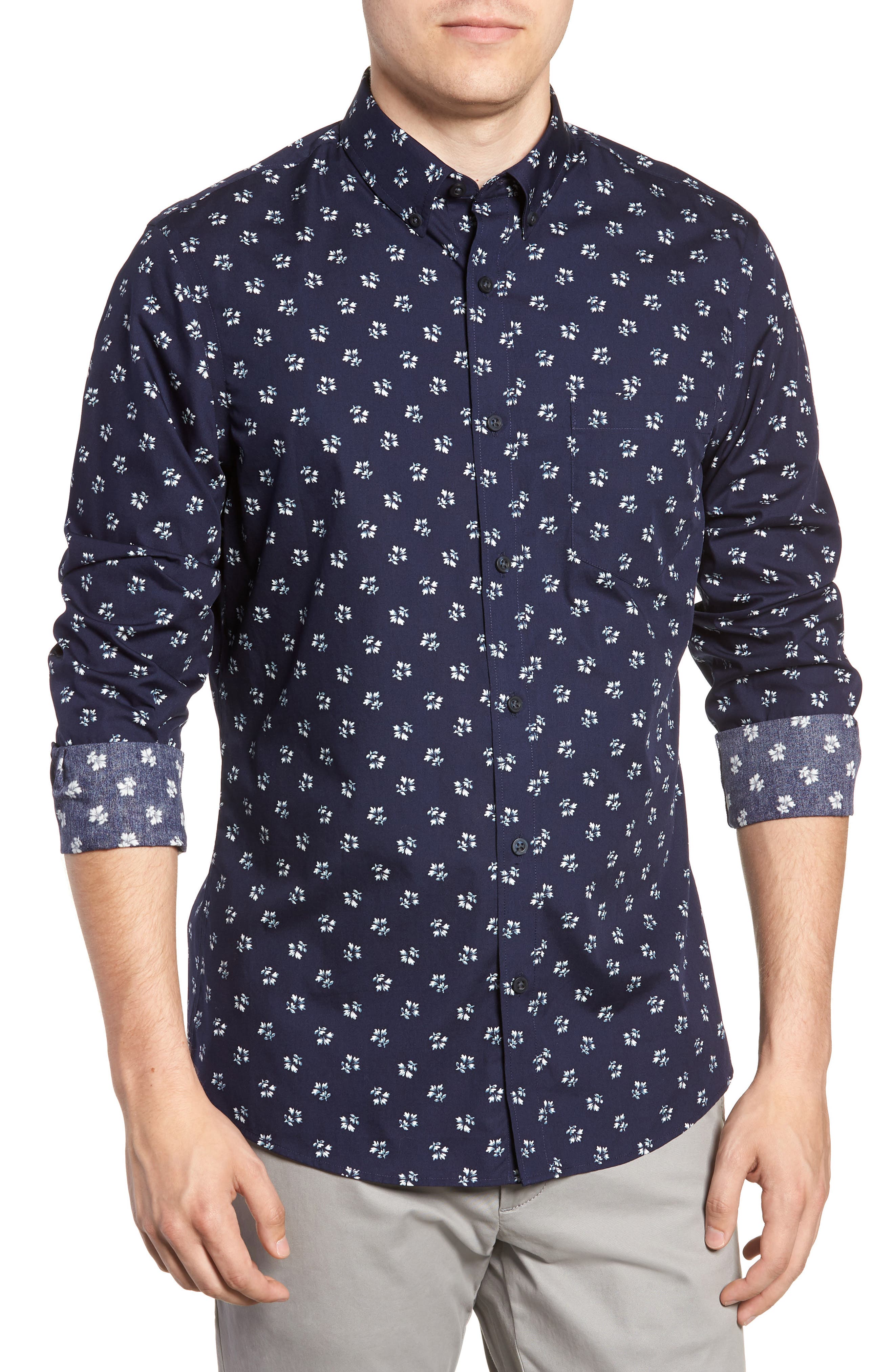 Nordstrom Shop Trim Fit Non-Iron Print Sport Shirt