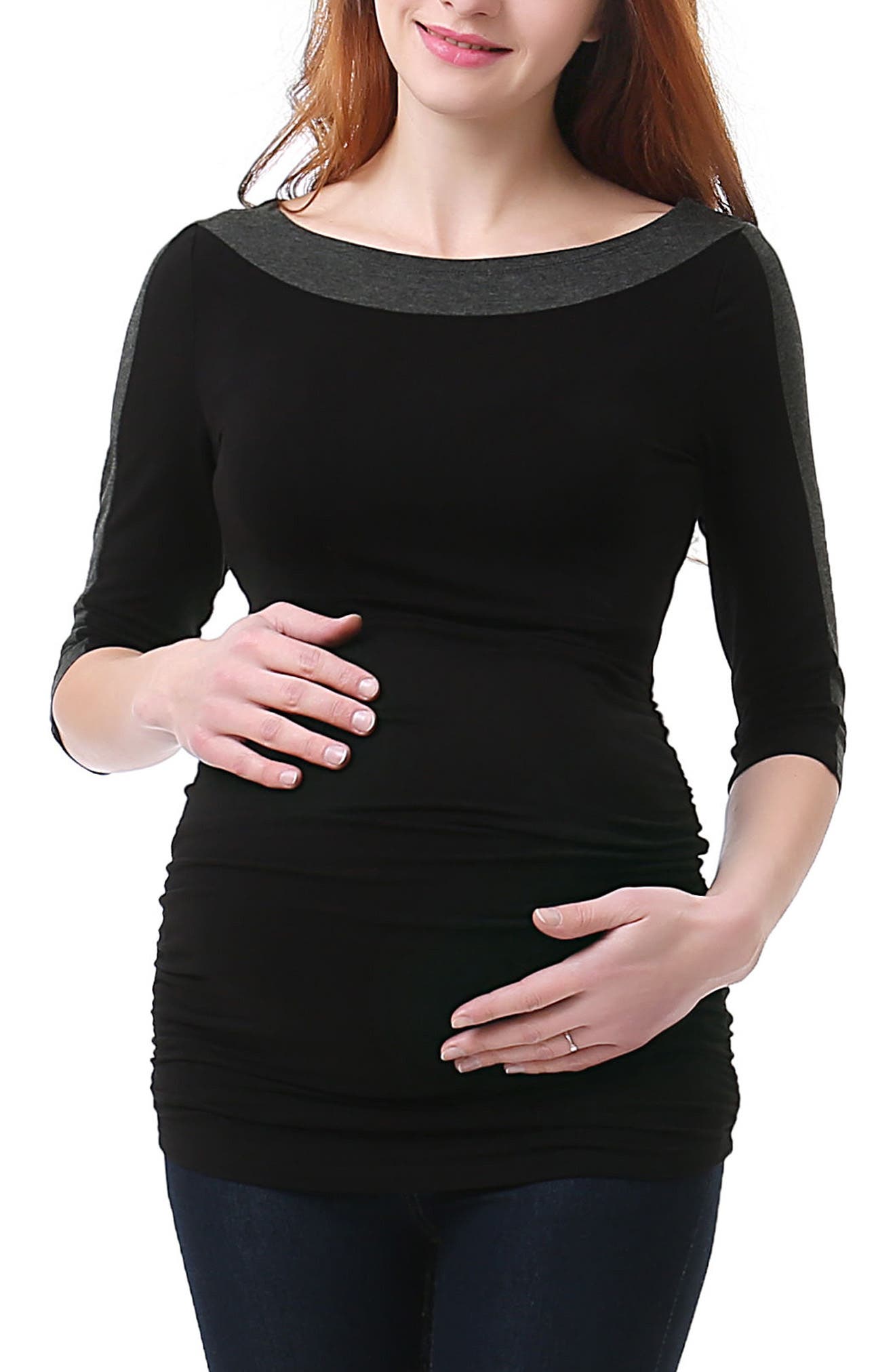Kimi And Kai Isabel Colorblock Ruched Maternity Top, Black