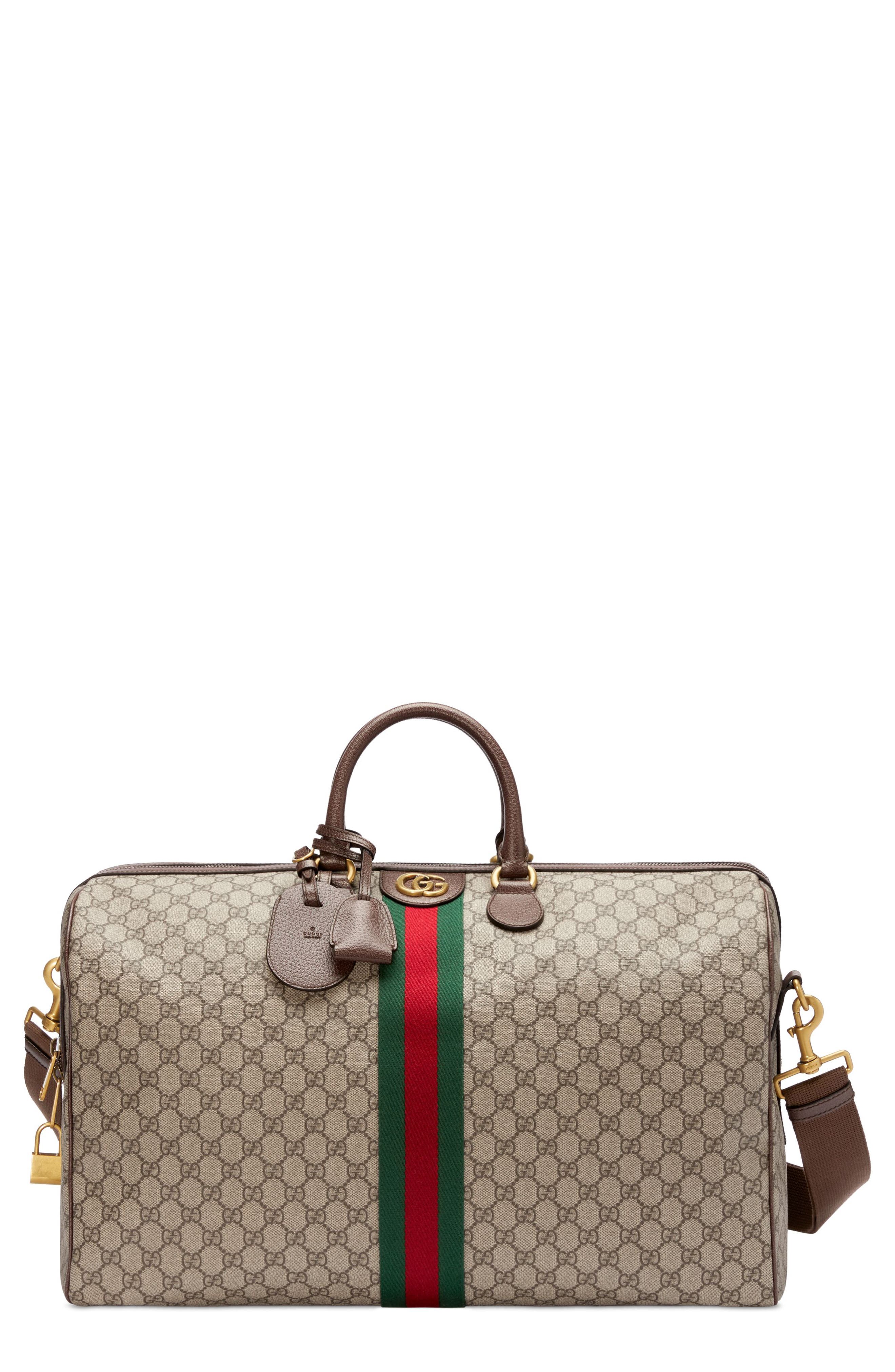 Large Ophidia GG Supreme Carry-On Duffel, Main, color, BEIGE