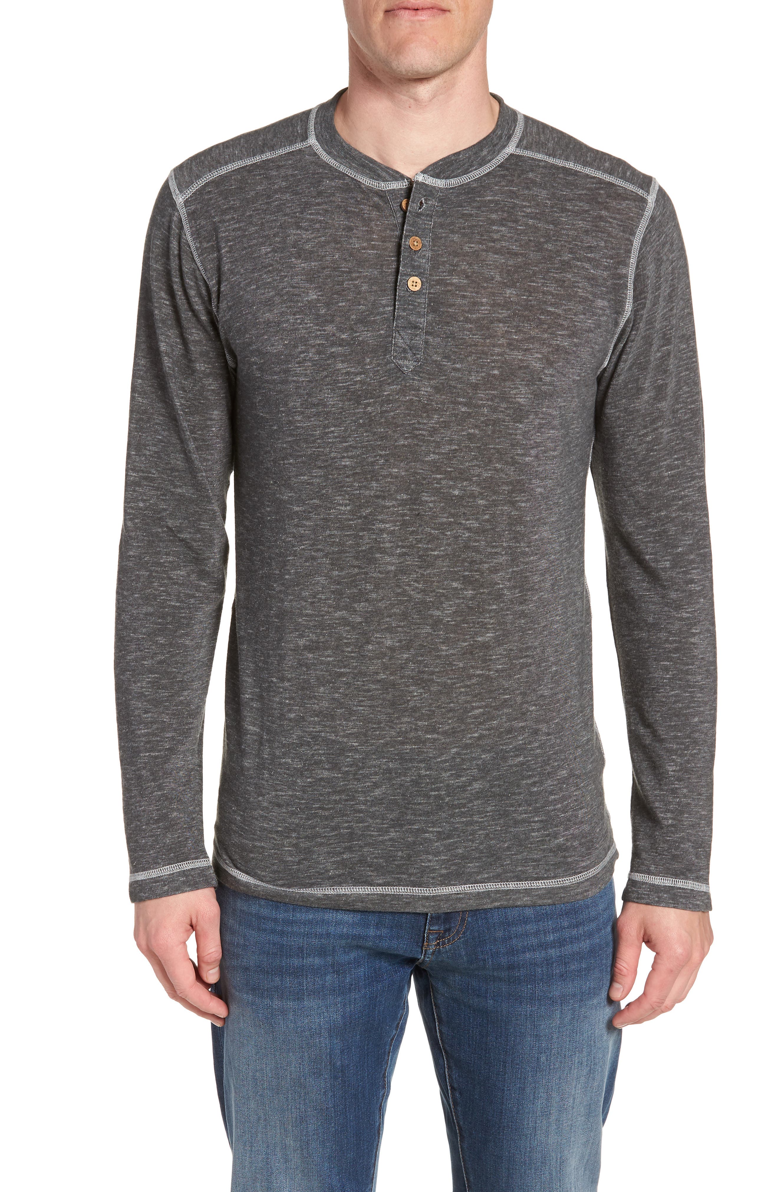 Vintage 1946 Space Dyed Long Sleeve Henley, Black