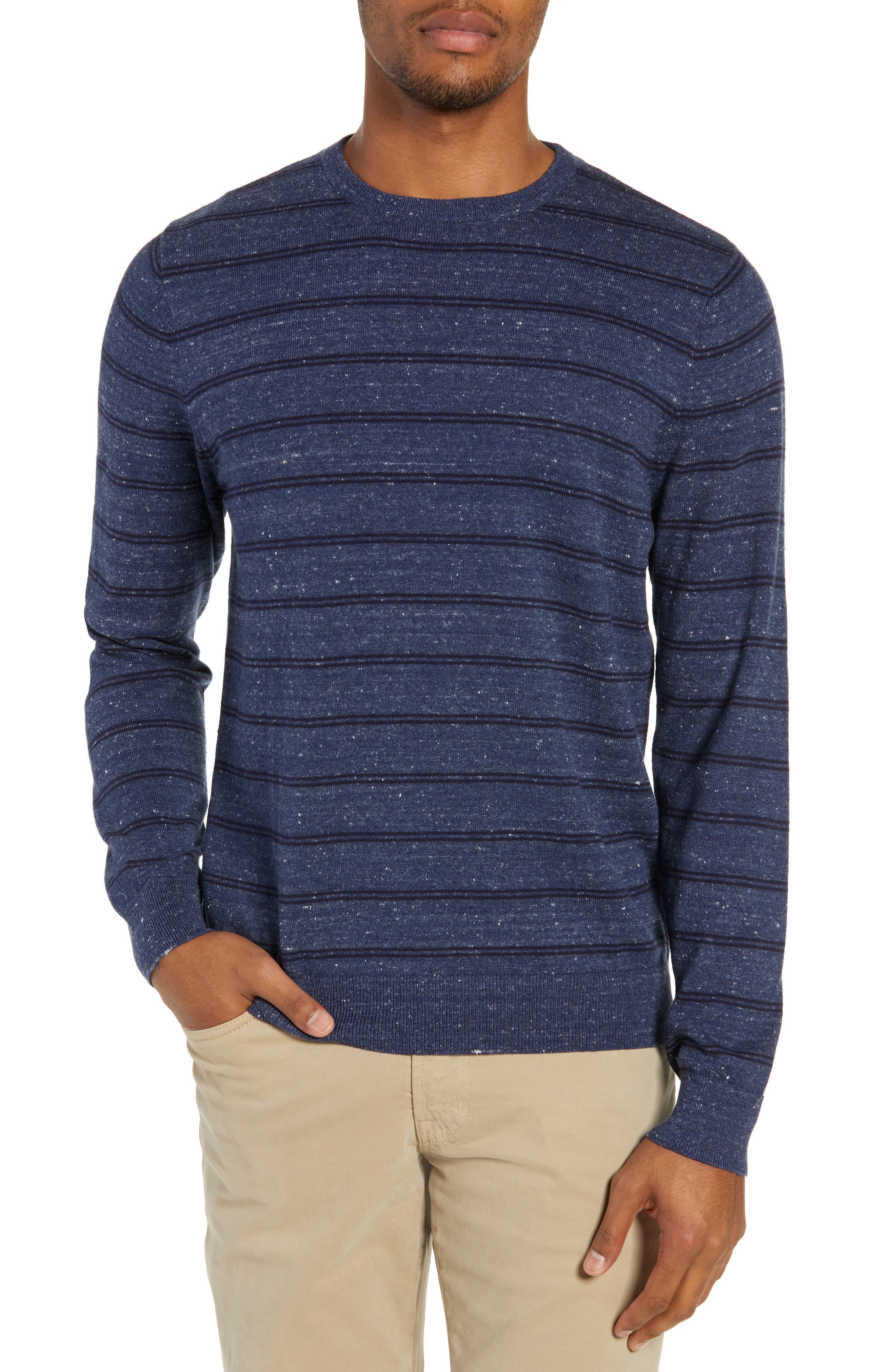 Nordstrom Shop Regular Fit Stripe Cotton & Cashmere Sweater, Blue