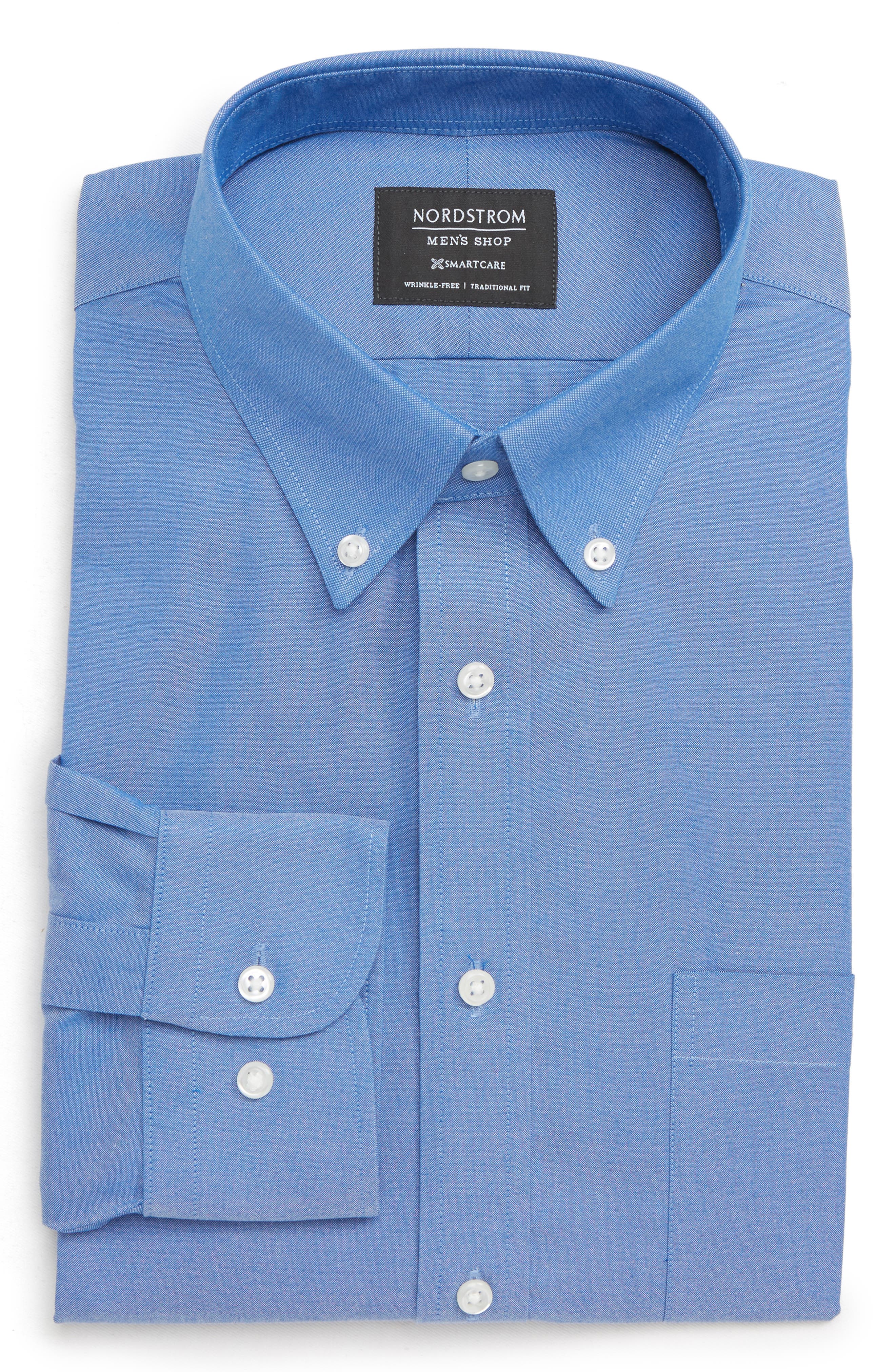 Nordstrom Shop Smartcare(TM) Traditional Fit Pinpoint Dress Shirt, 5 32/33 - Blue