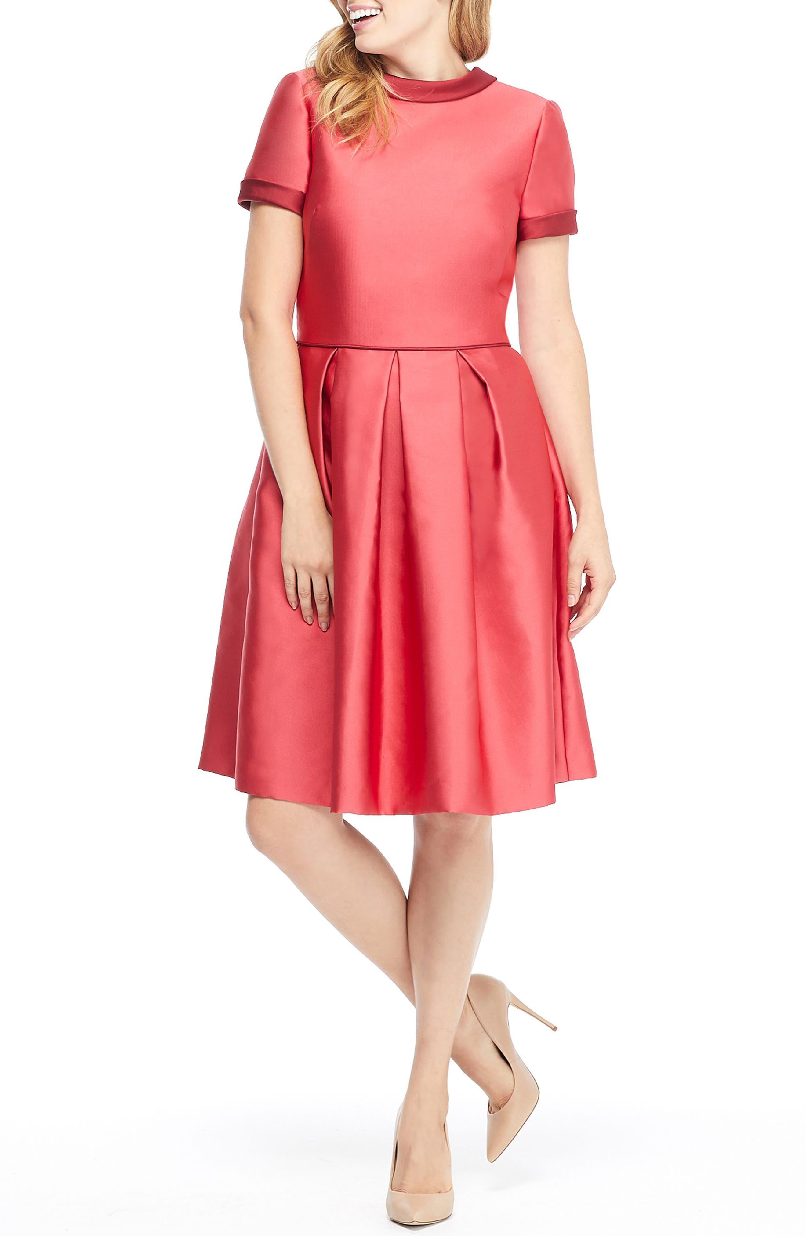 Gal Meets Glam Collection Annabelle Bow Back Double Face Satin Dress, Red
