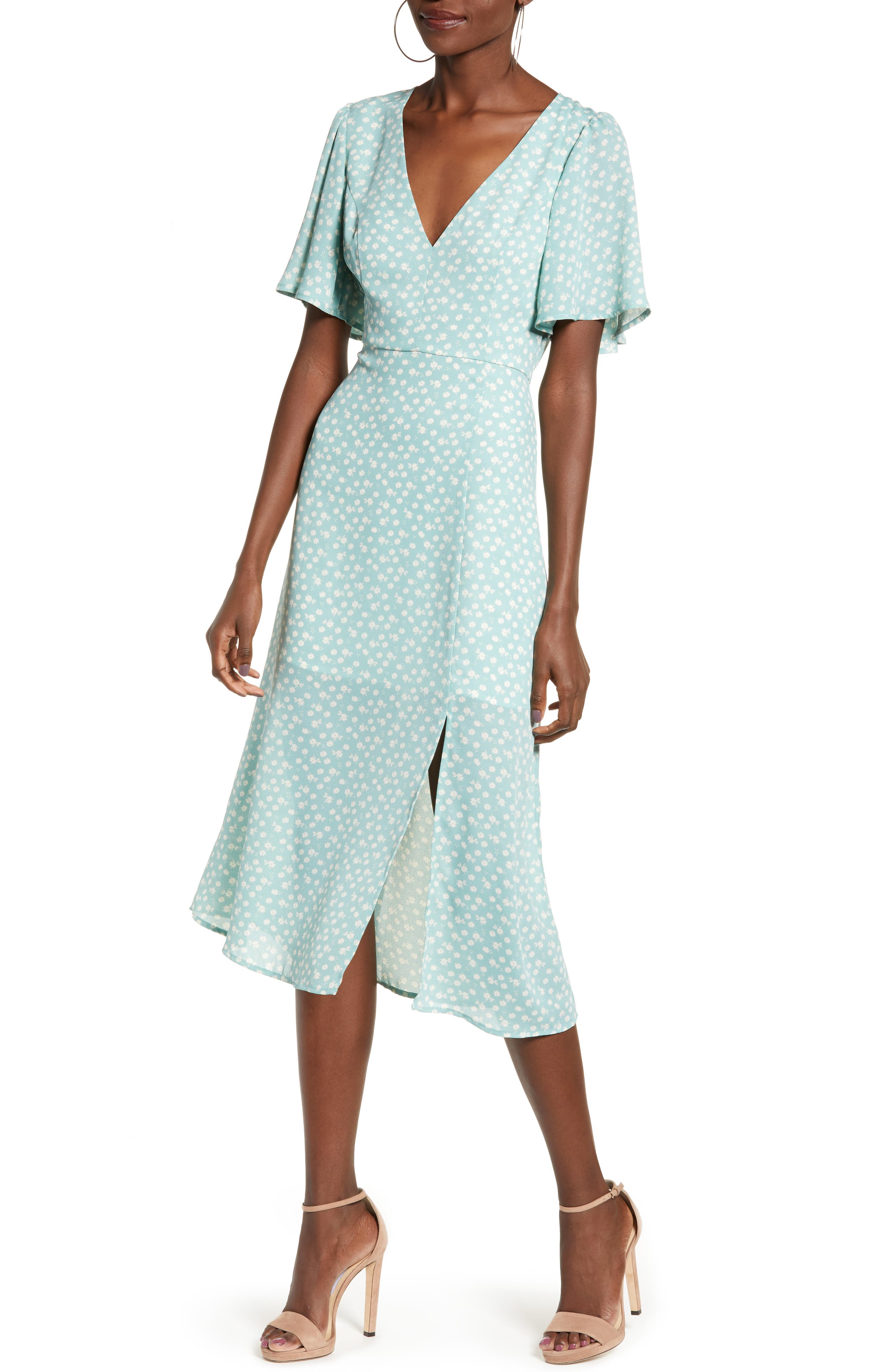 Leith Flutter Sleeve Midi Dress, Green