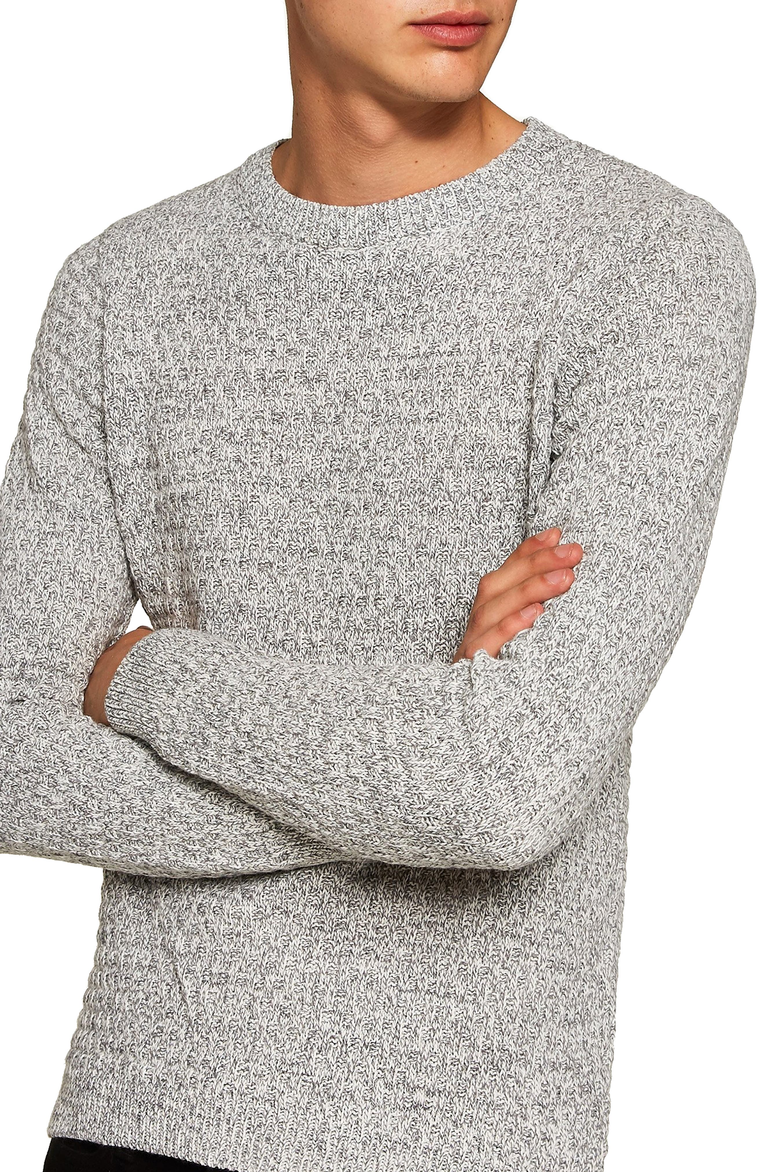 Topman Textured Crewneck Sweater, Grey