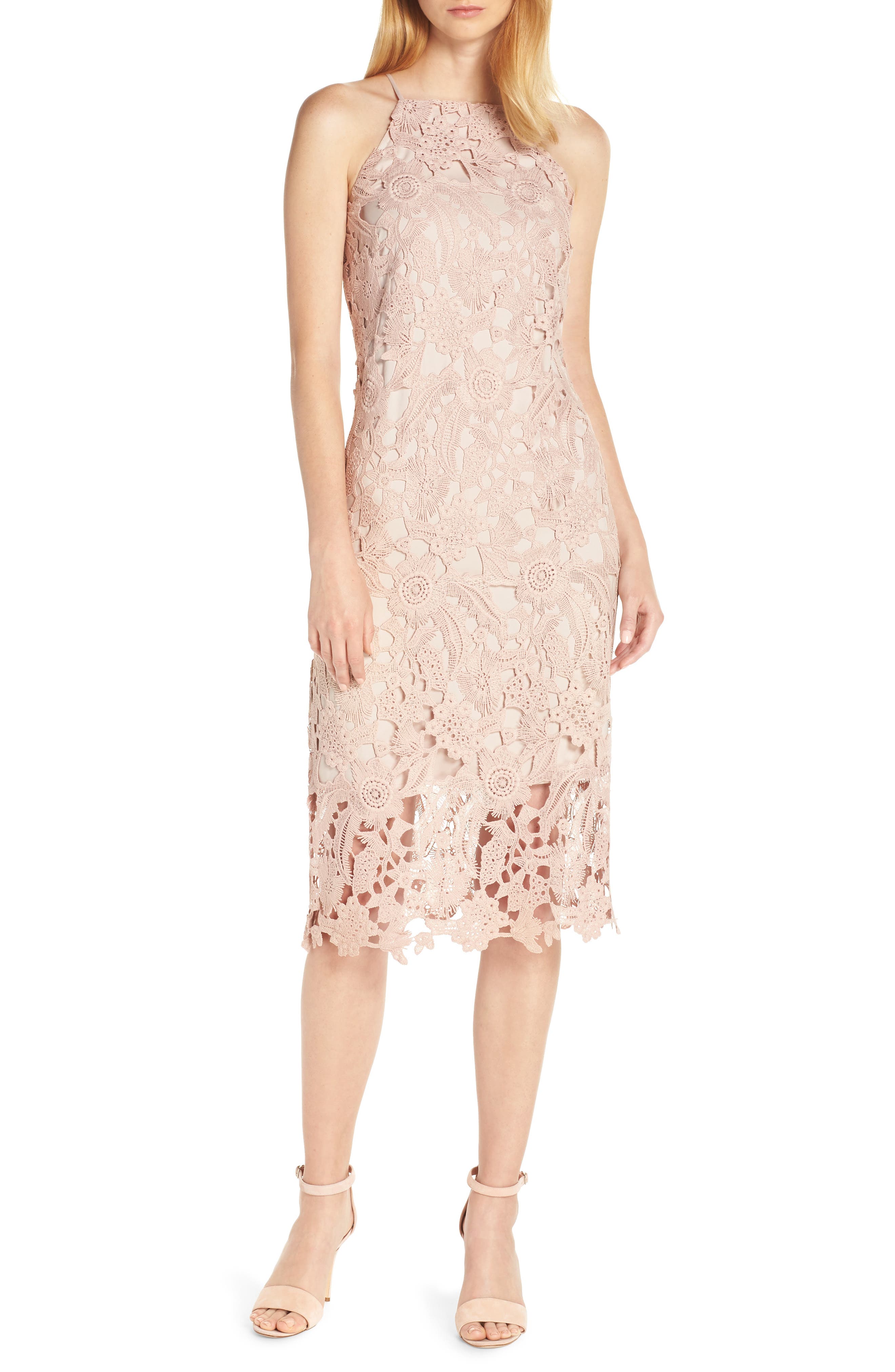 Sam Edelman Halter Top Lace Midi Dress, Pink