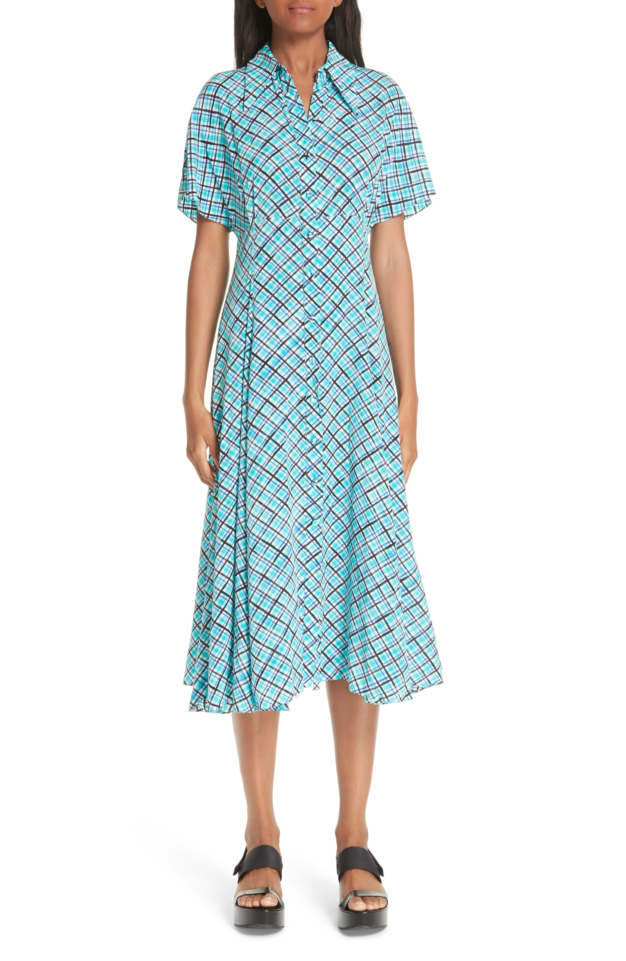 Michael Kors Madras Silk Crepe De Chine Midi Dress, Green