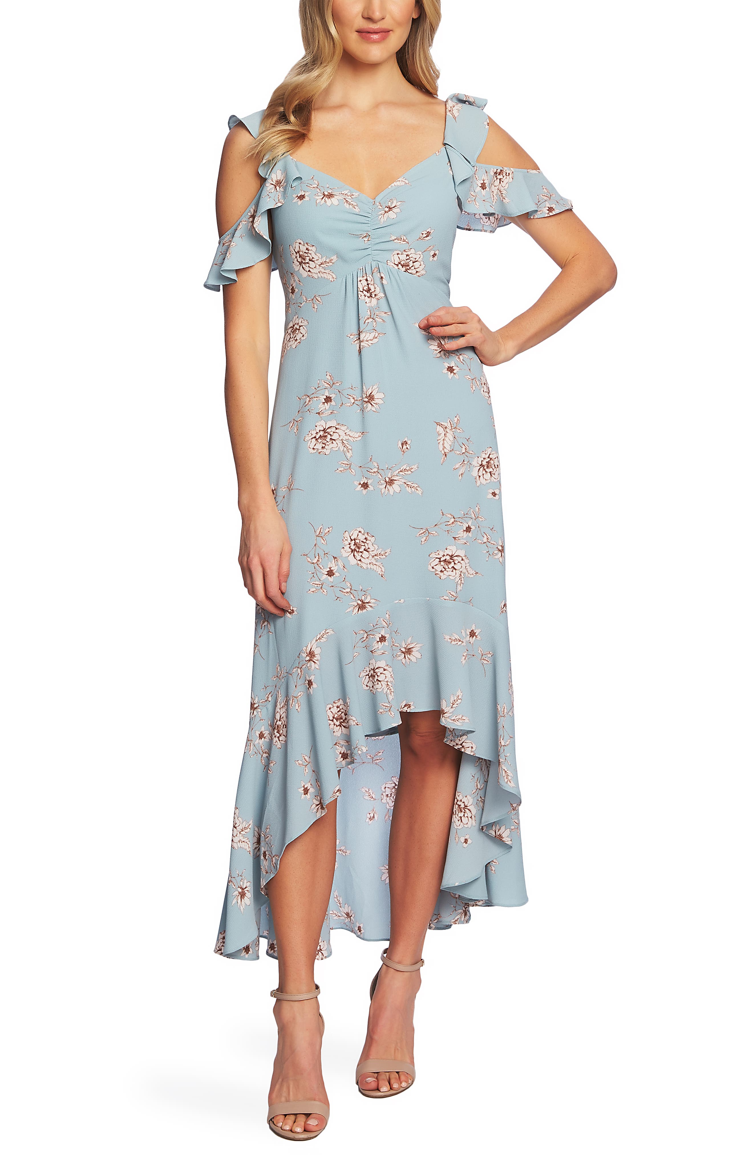 Cece Etched Floral High/low Midi Dress