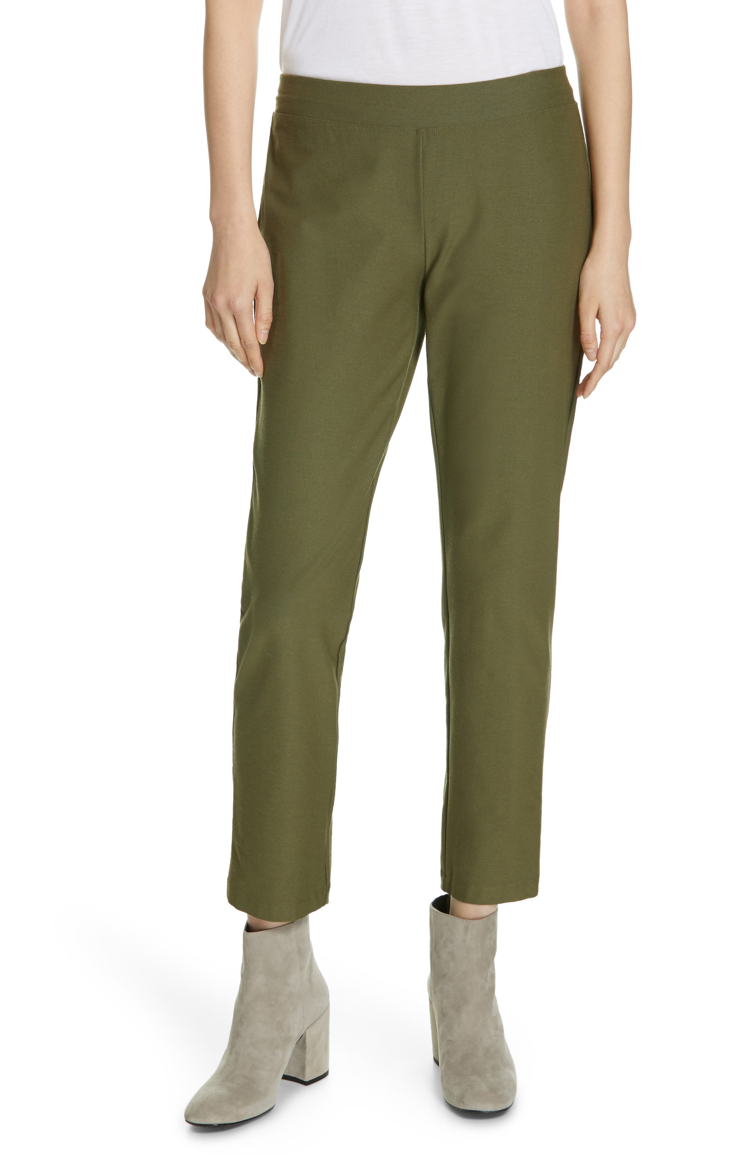 Petite Eileen Fisher Stretch Crepe Ankle Pants, Green (Regular & Petite) (Online Only)
