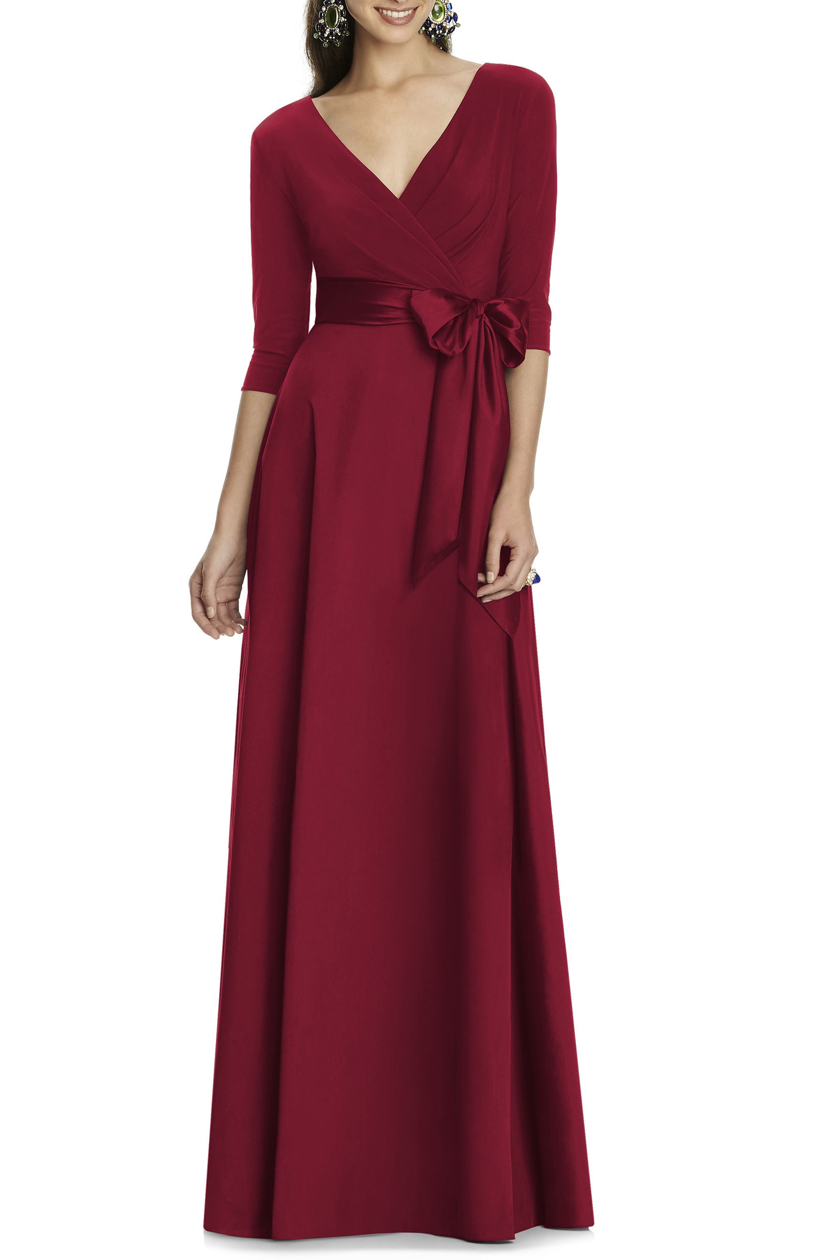 Alfred Sung Jersey & Mikado A-Line Gown, Burgundy