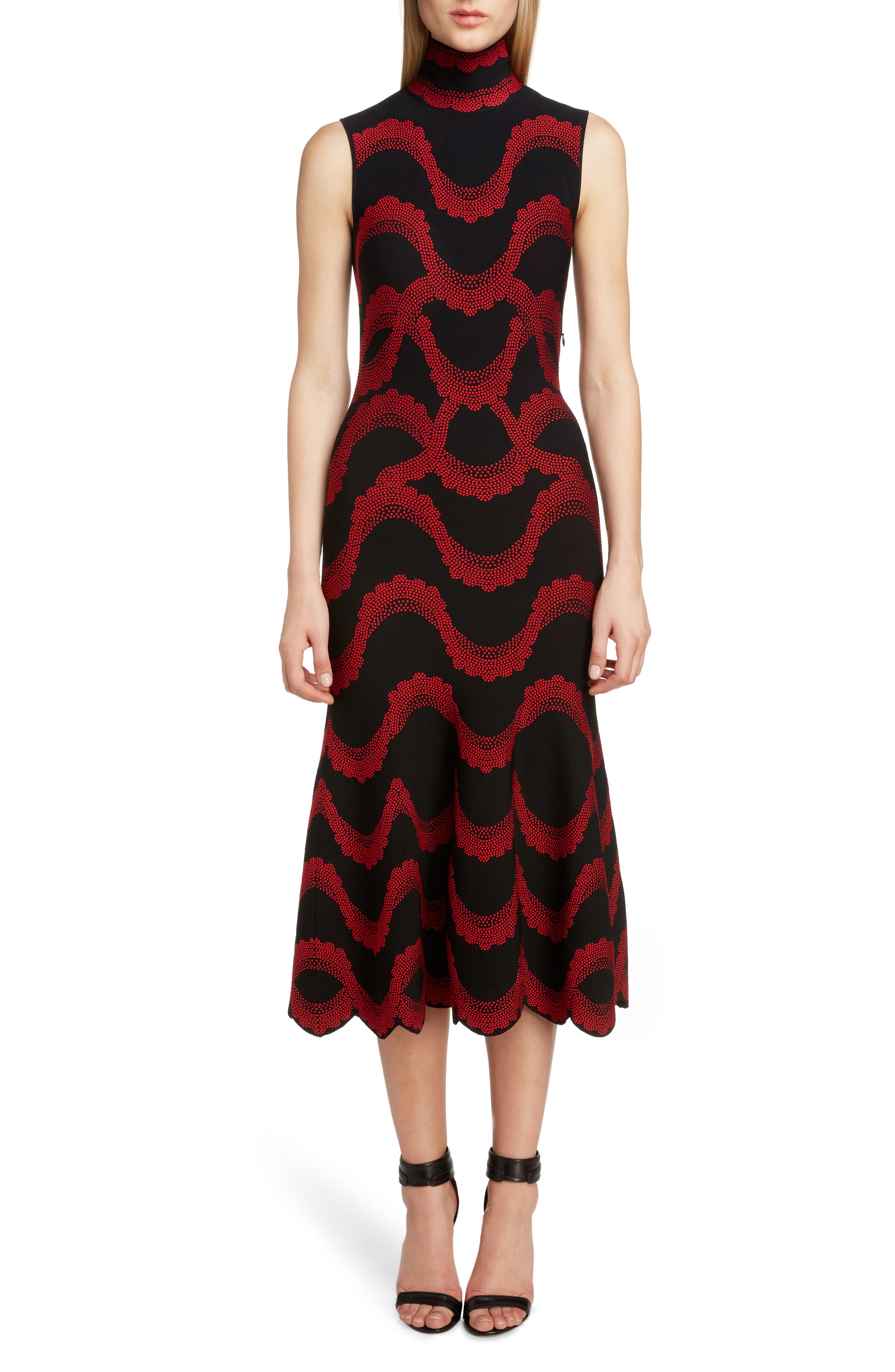 Alexander Mcqueen Wave Jacquard Midi Dress, Black