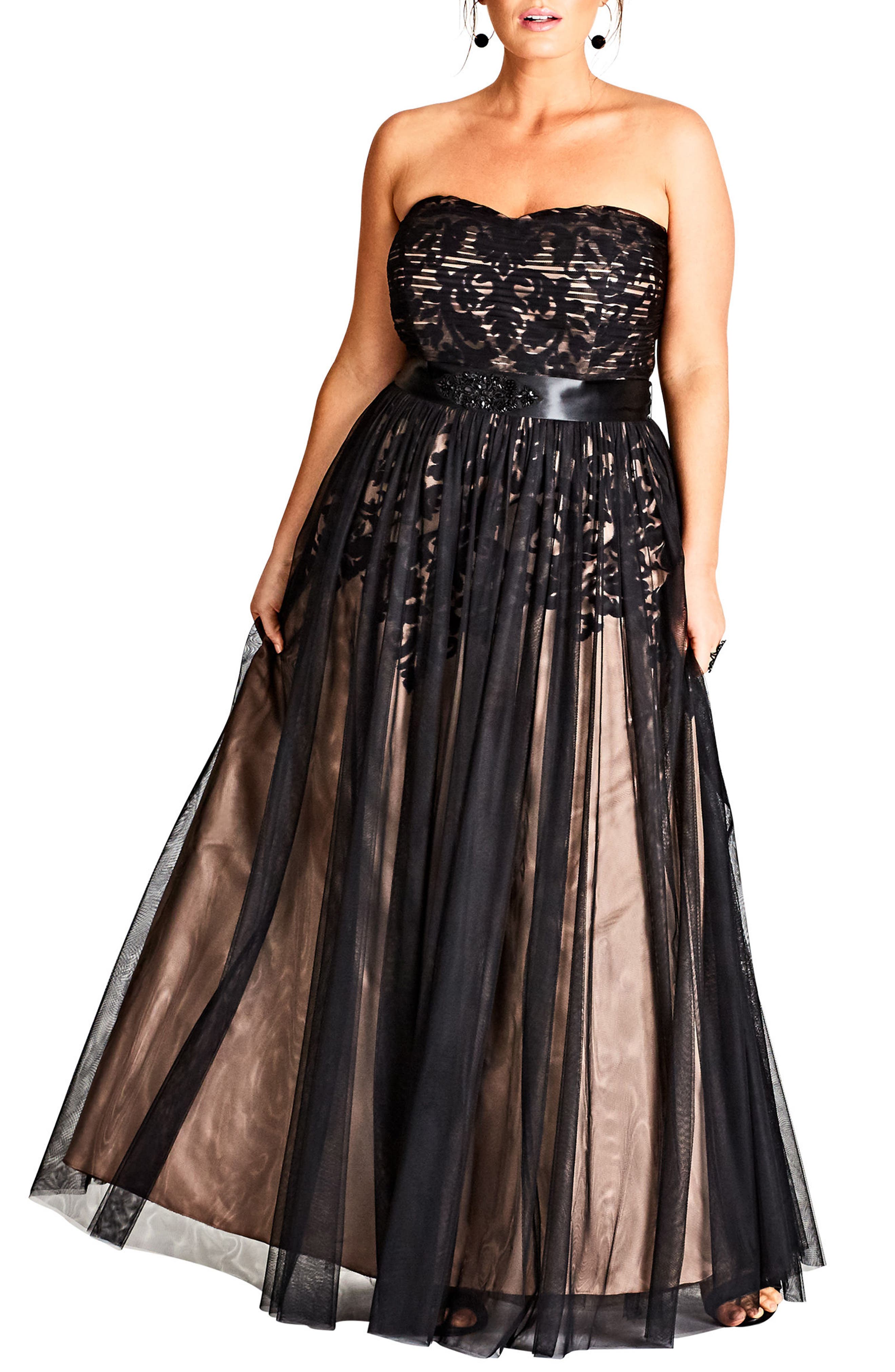 Plus Size City Chic Embellished Tulle Strapless Ballgown