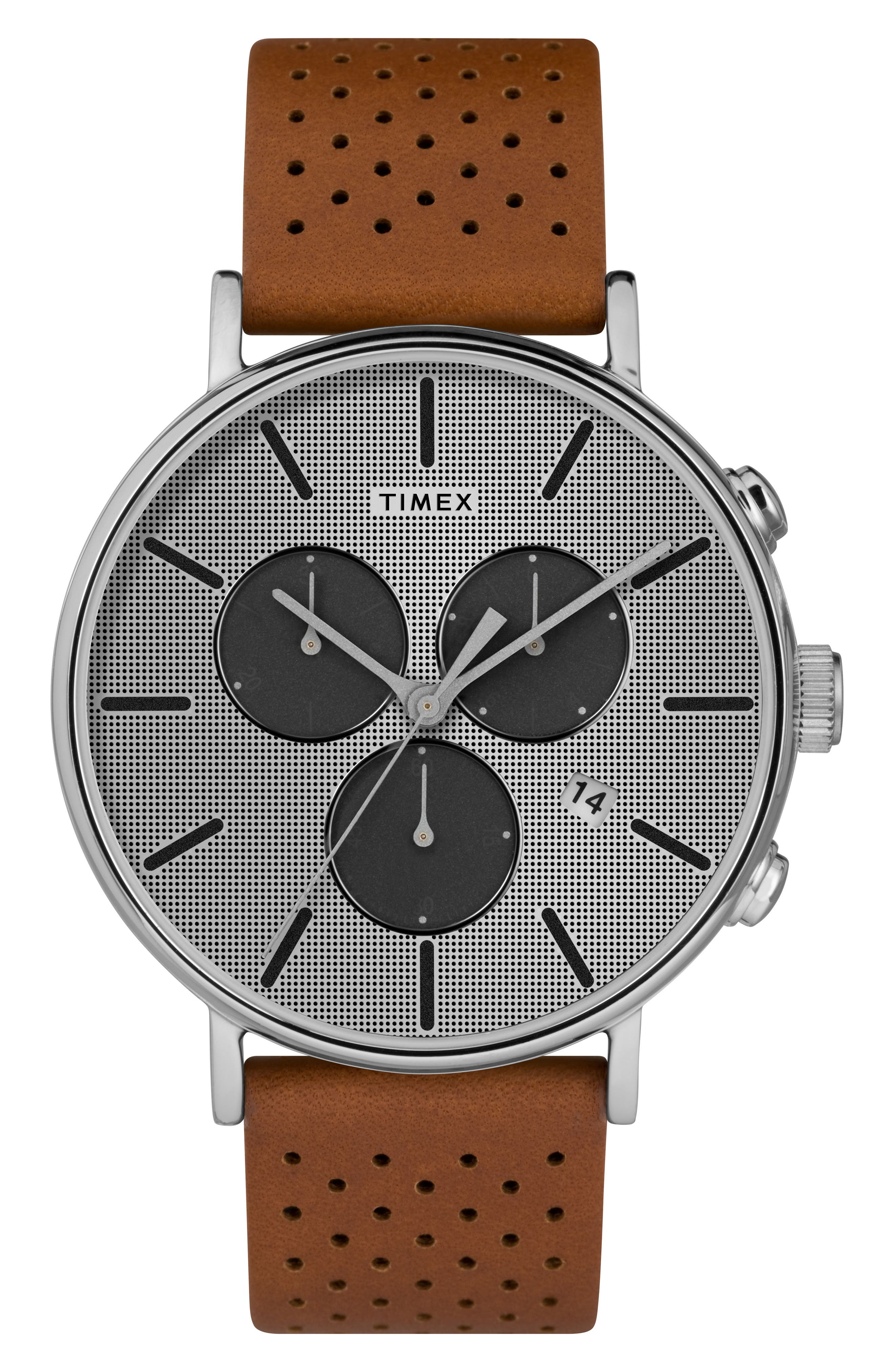 Timex Fairfield Chronograph Leather Strap Watch, 41Mm