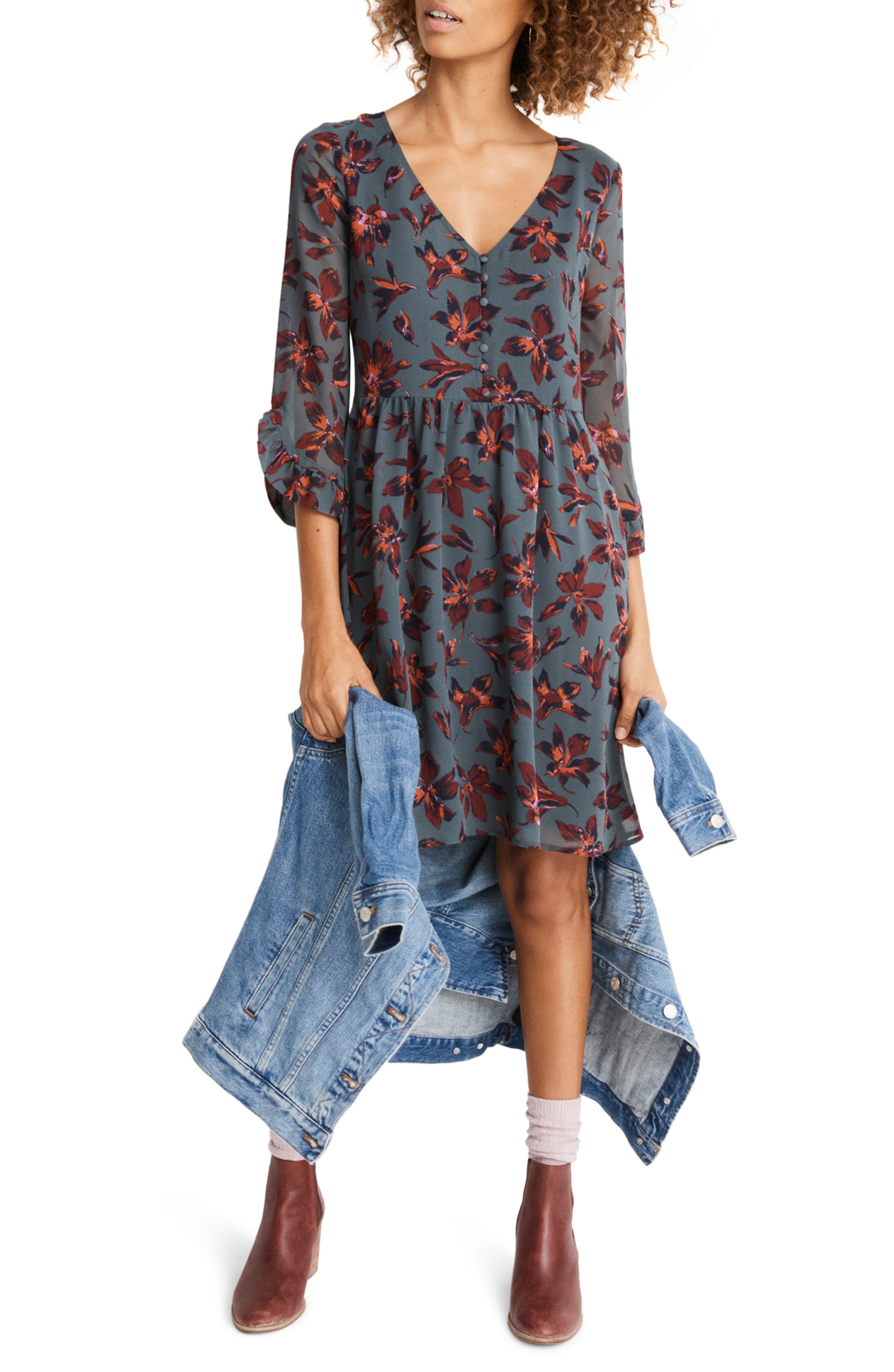 Madewell Moonblossom Ruffle Sleeve Dress, 8 (similar to 16W) - Green