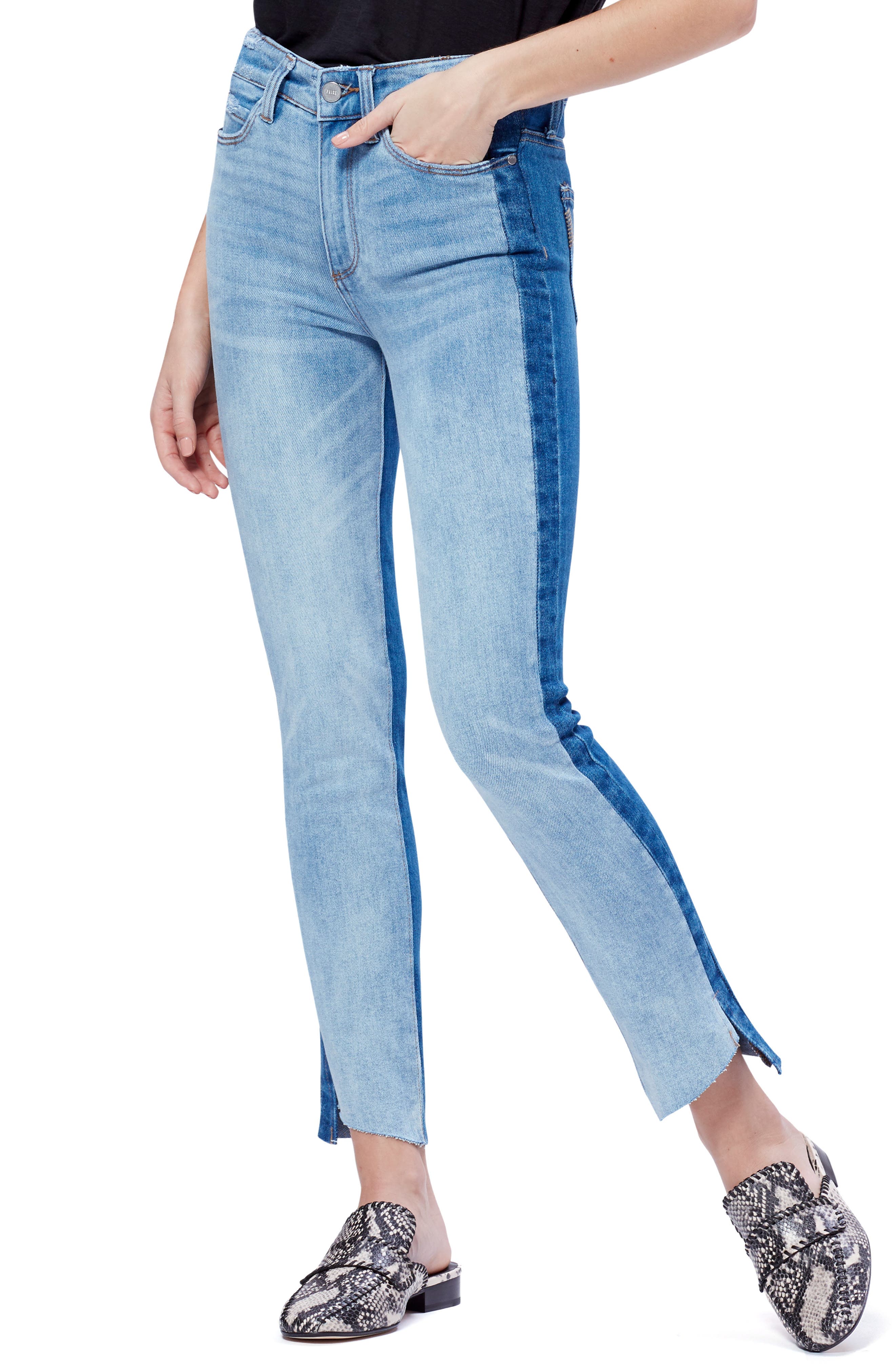 Paige Jeans HOXTON TWO-TONE HIGH WAIST SLIM JEANS