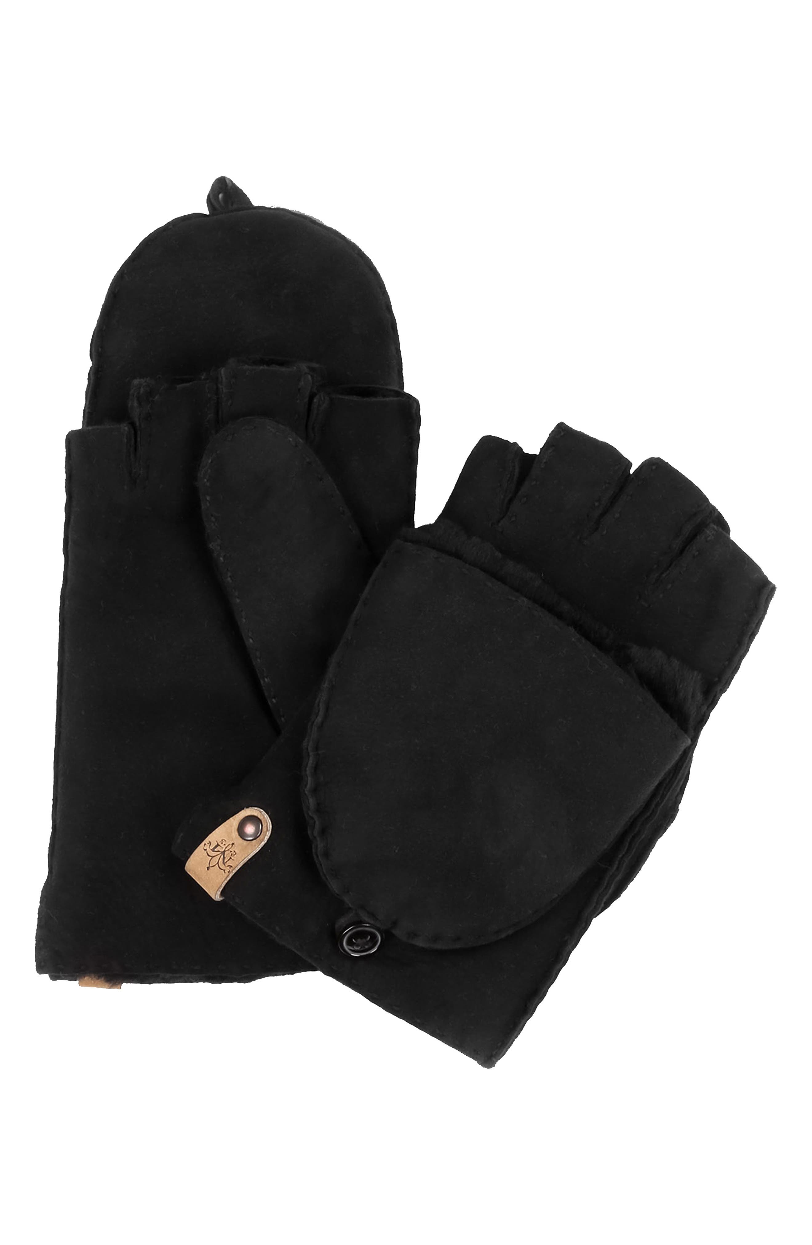 Mackage Orea Pop Top Sheepskin Leather Mittens, Black