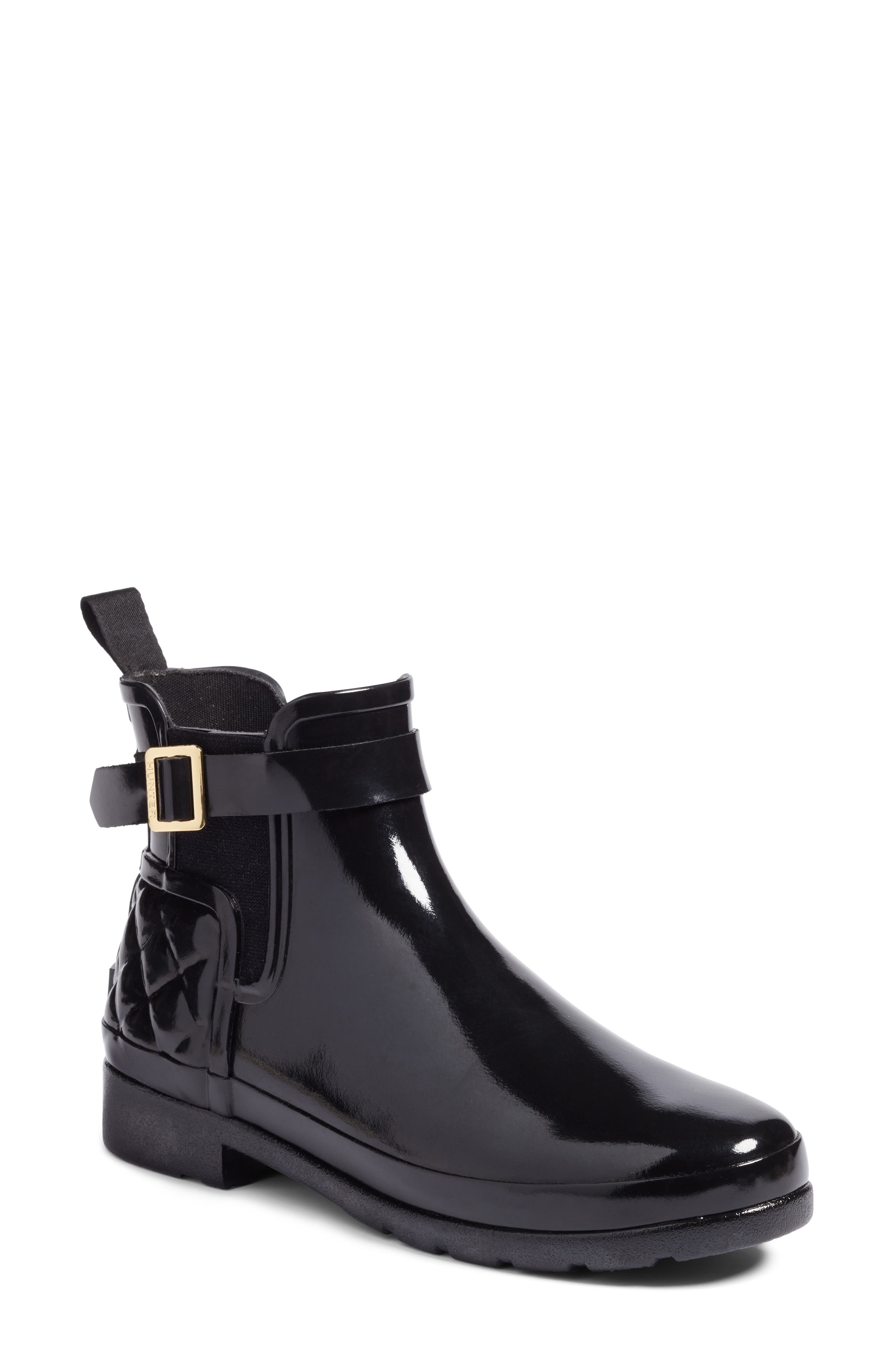 Hunter Original Refined Quilted Gloss Chelsea Waterproof Boot, Black
