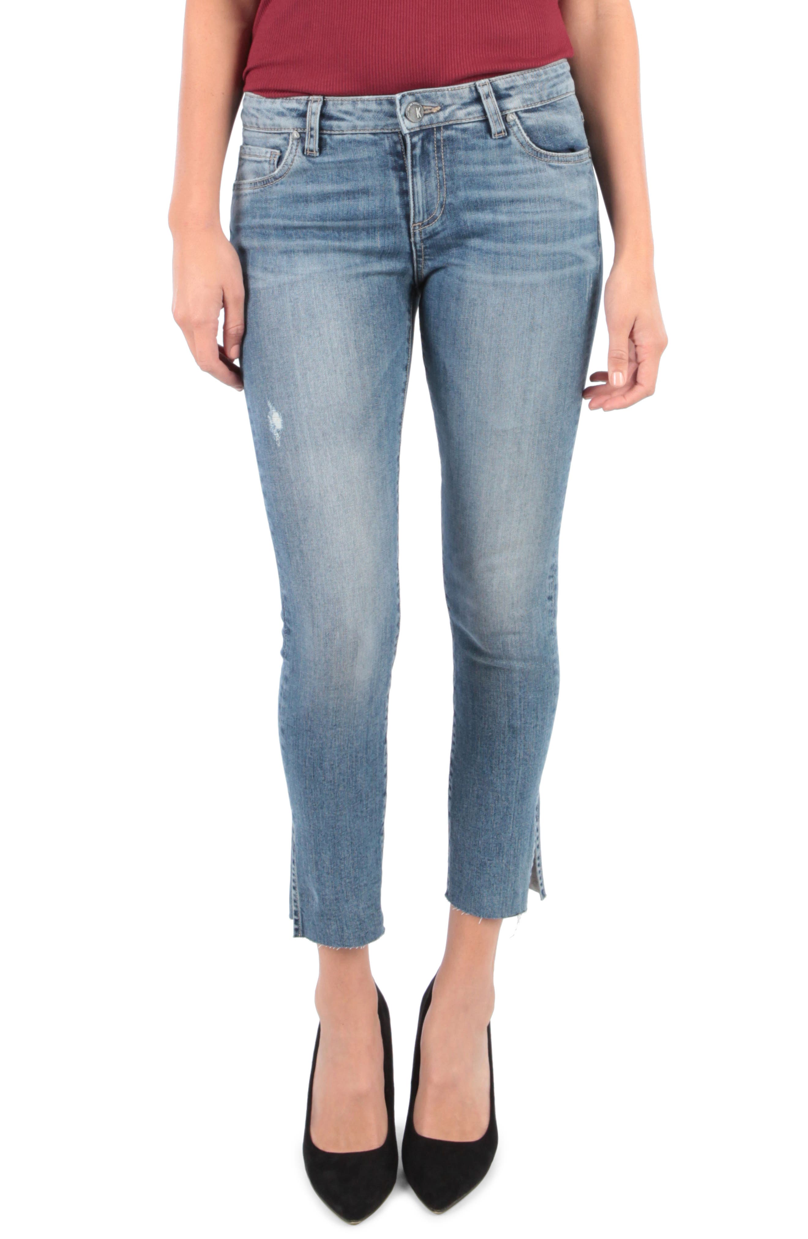 Petite Kut From The Kloth Reese Side Slit Ankle Straight Leg Jeans, Blue
