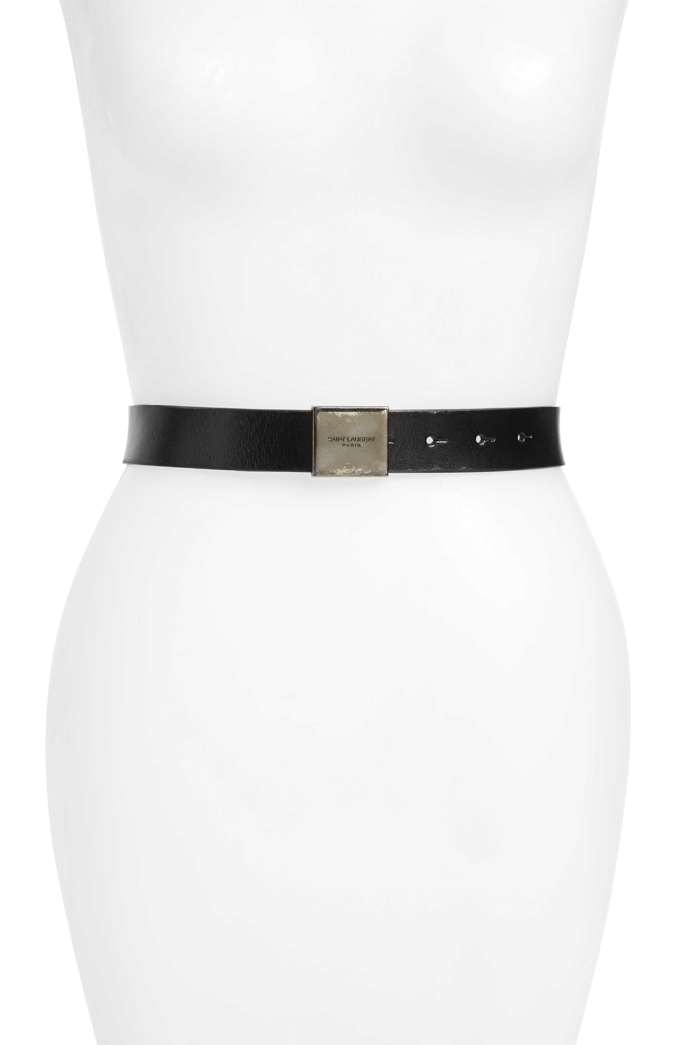 Saint Laurent Bellechasse Calfskin Leather Belt, Nero
