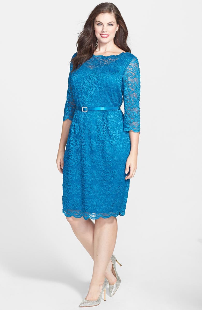 Alex Evenings Belted Lace Sheath Dress (Plus Size) | Nordstrom