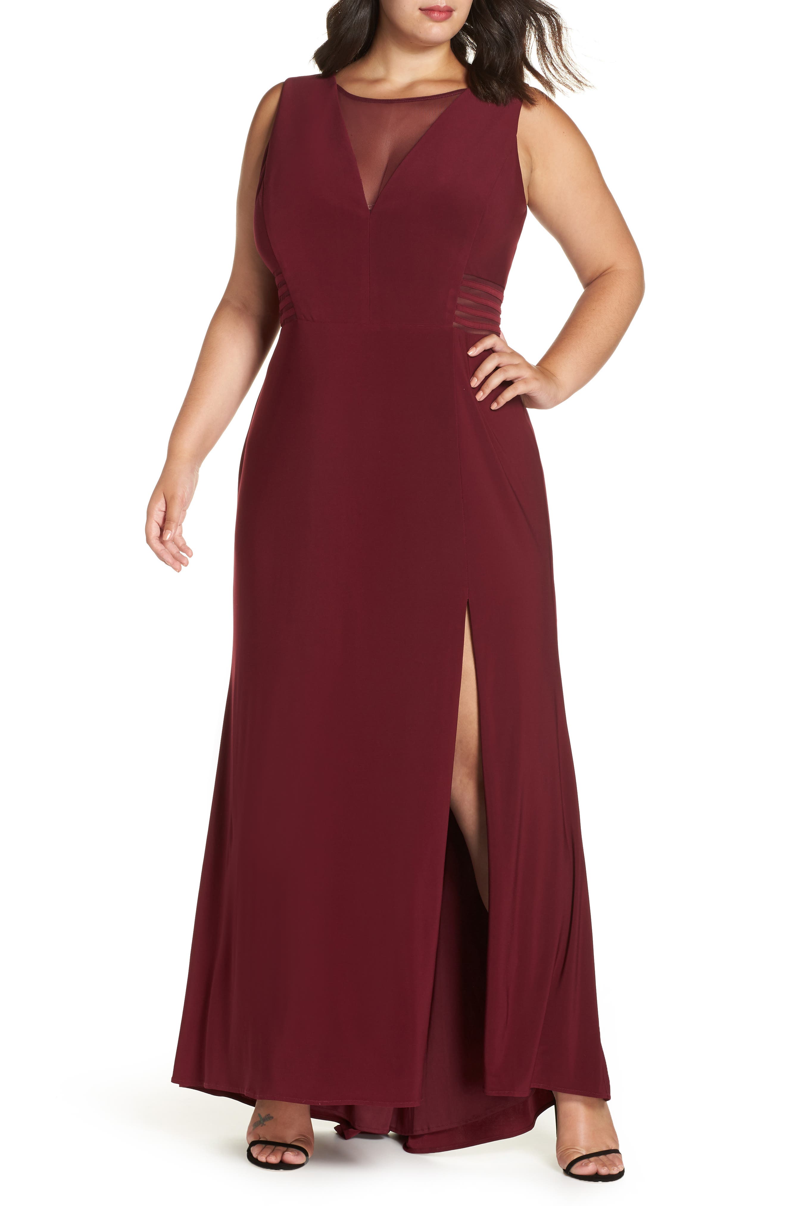 Plus Size Morgan & Co. Power Mesh Illusion Knit Dress, Red
