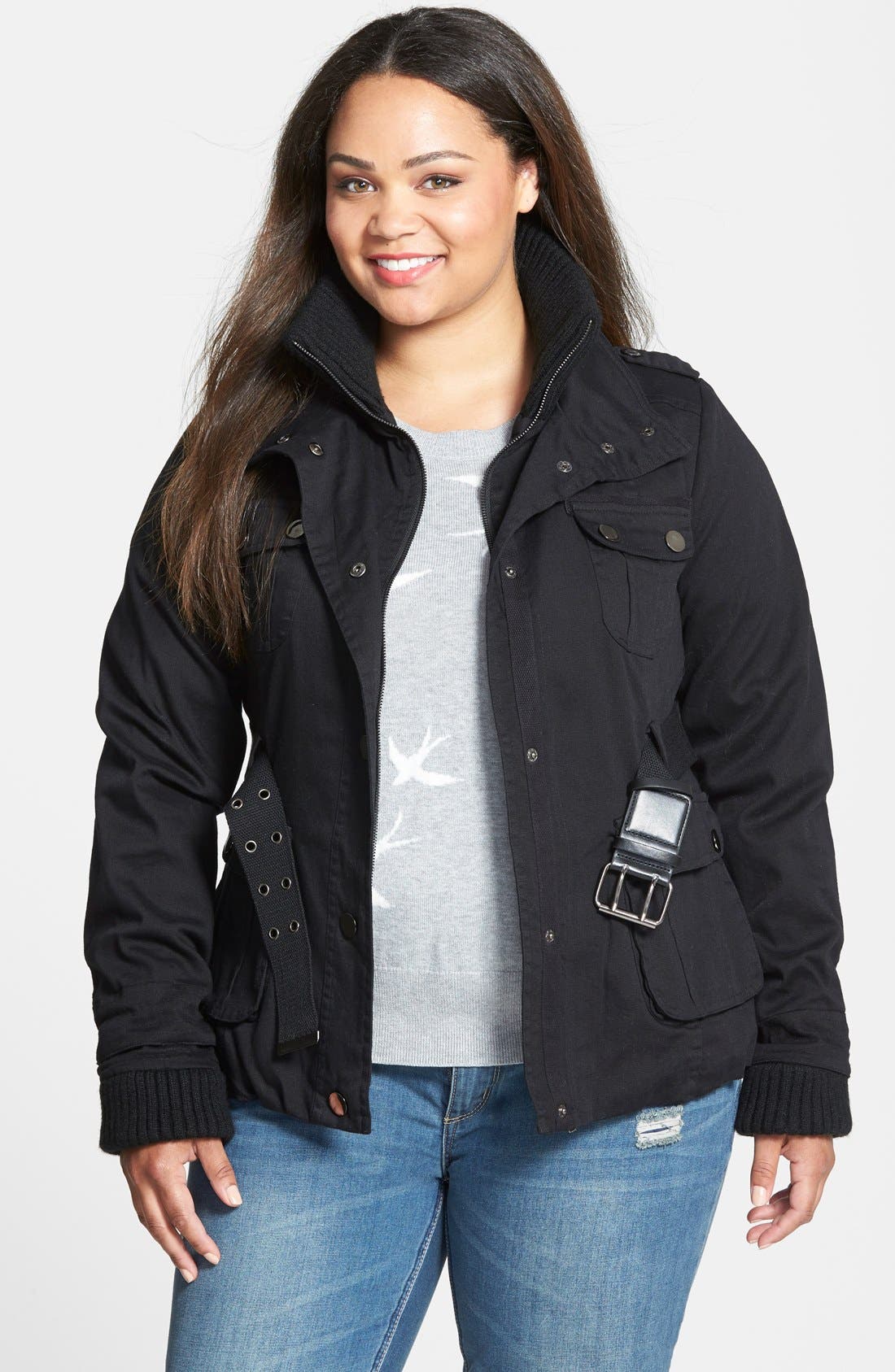 City Chic Rib Trim Belted Utility Jacket (Plus Size) Nordstrom