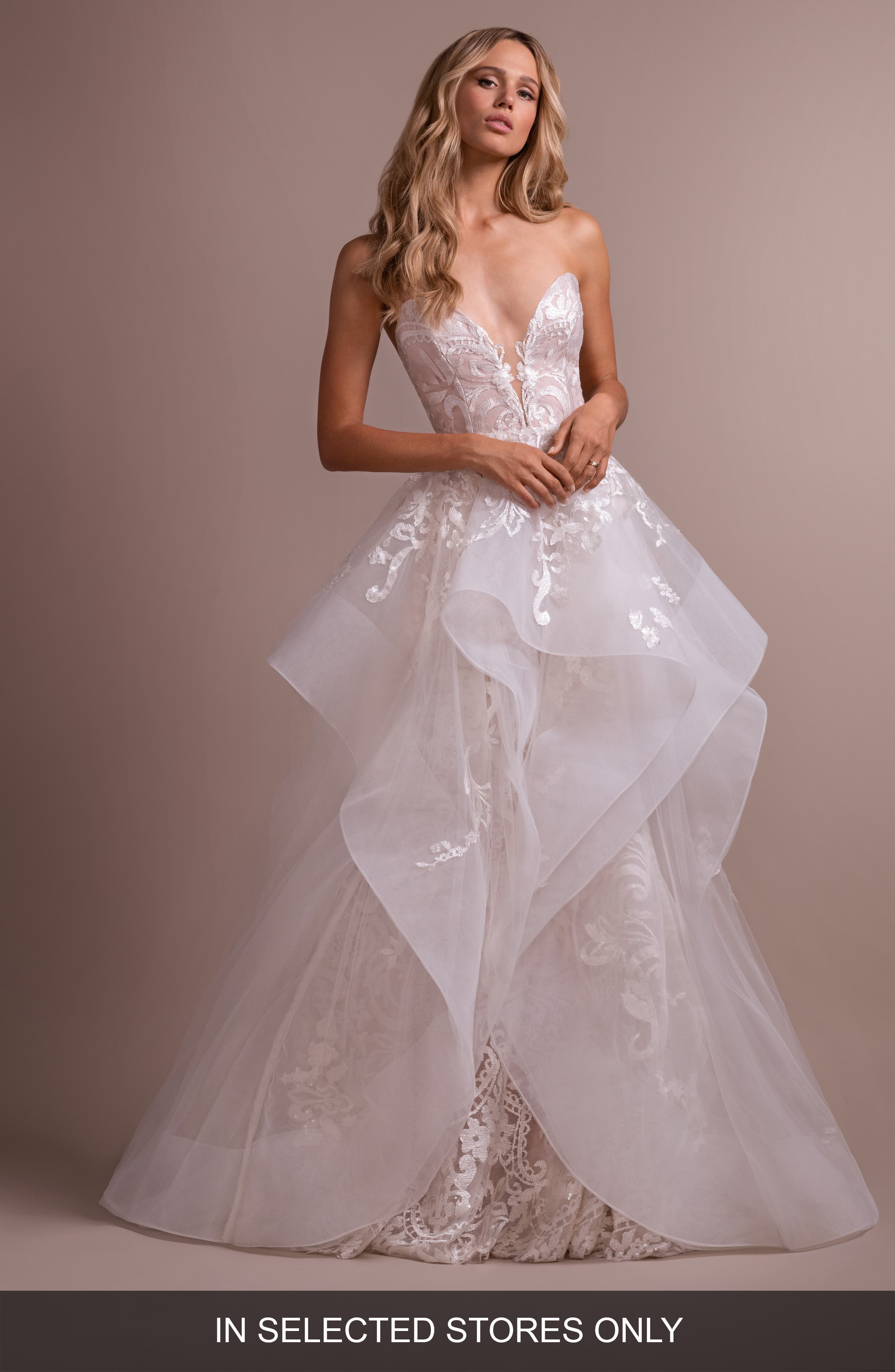 Hayley Paige Elke Strapless Lace Wedding Dress With Overskirt, Size IN STORE ONLY - Ivory