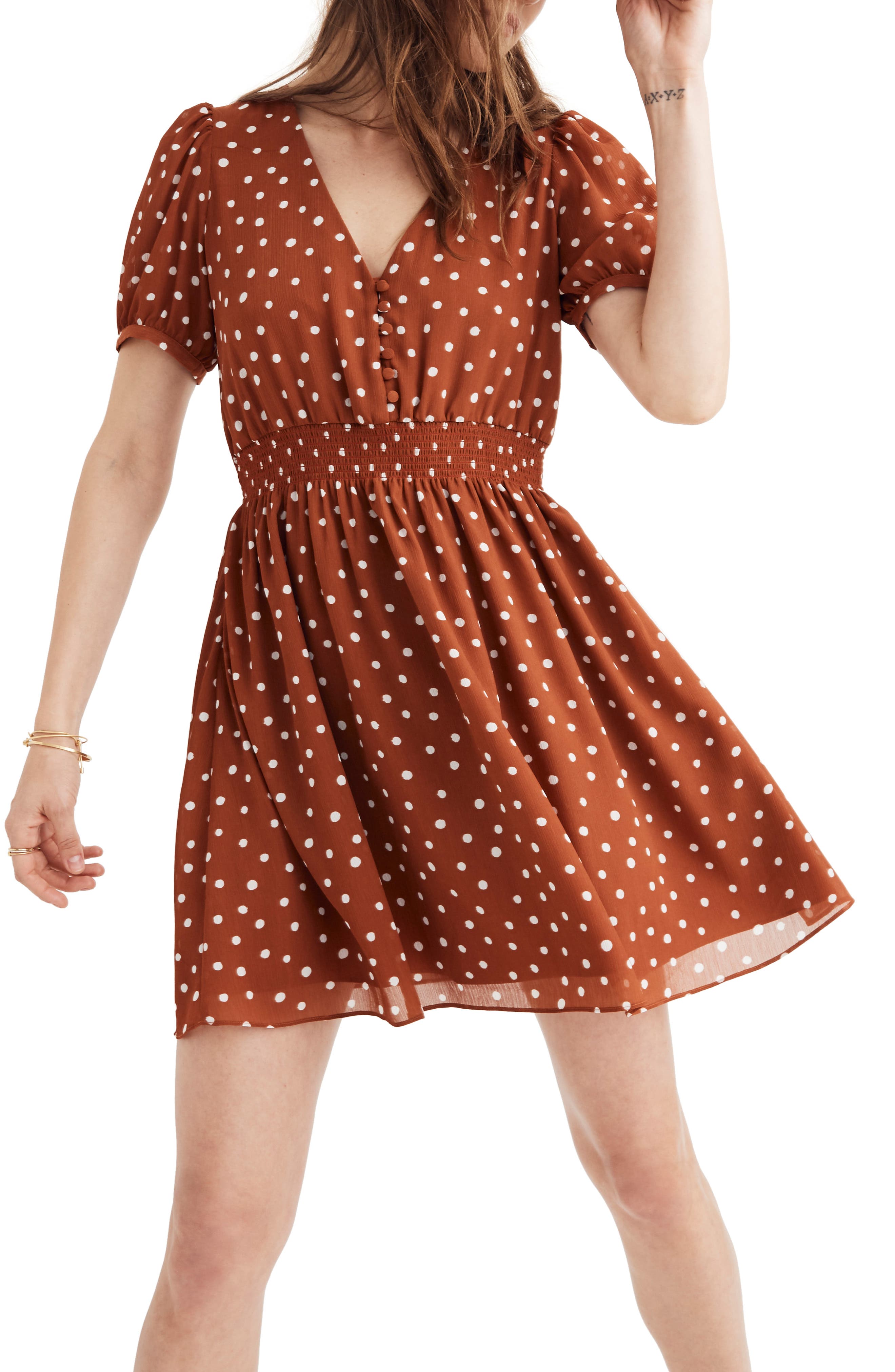 Madewell Smocked Waist Minidress, Orange