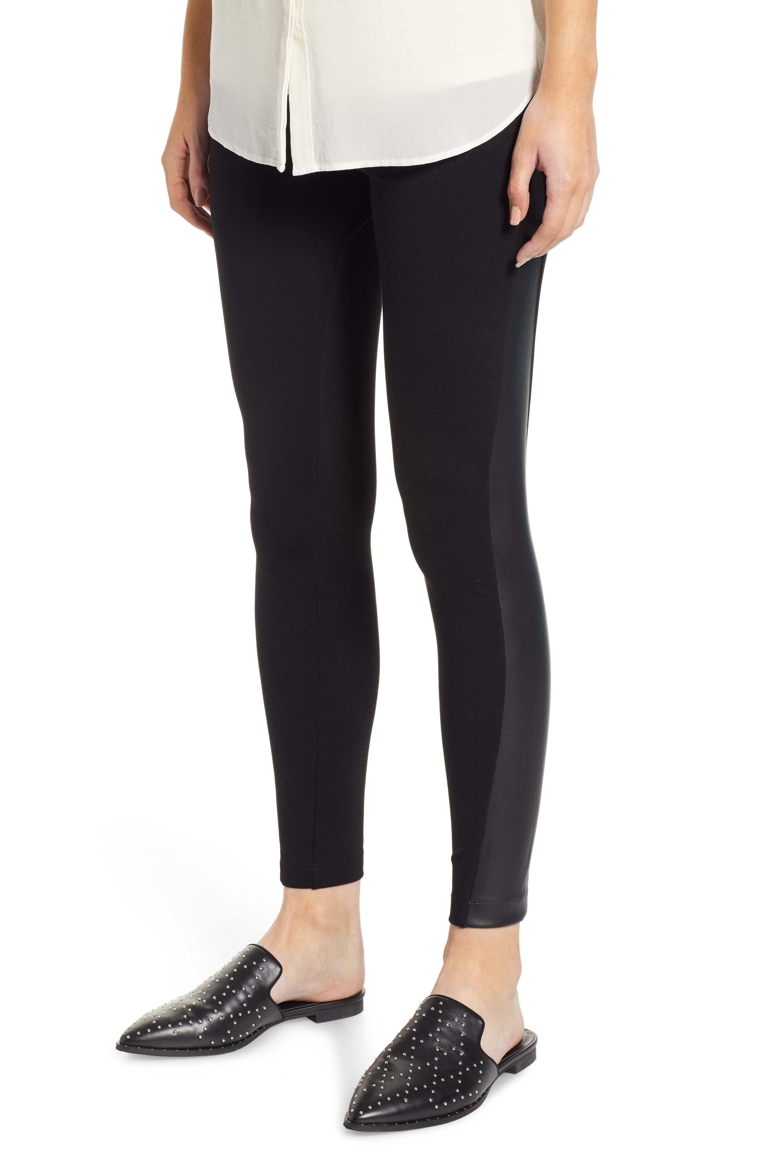 Lysse Gemma Faux-Leather Panel Ankle Leggings, Black