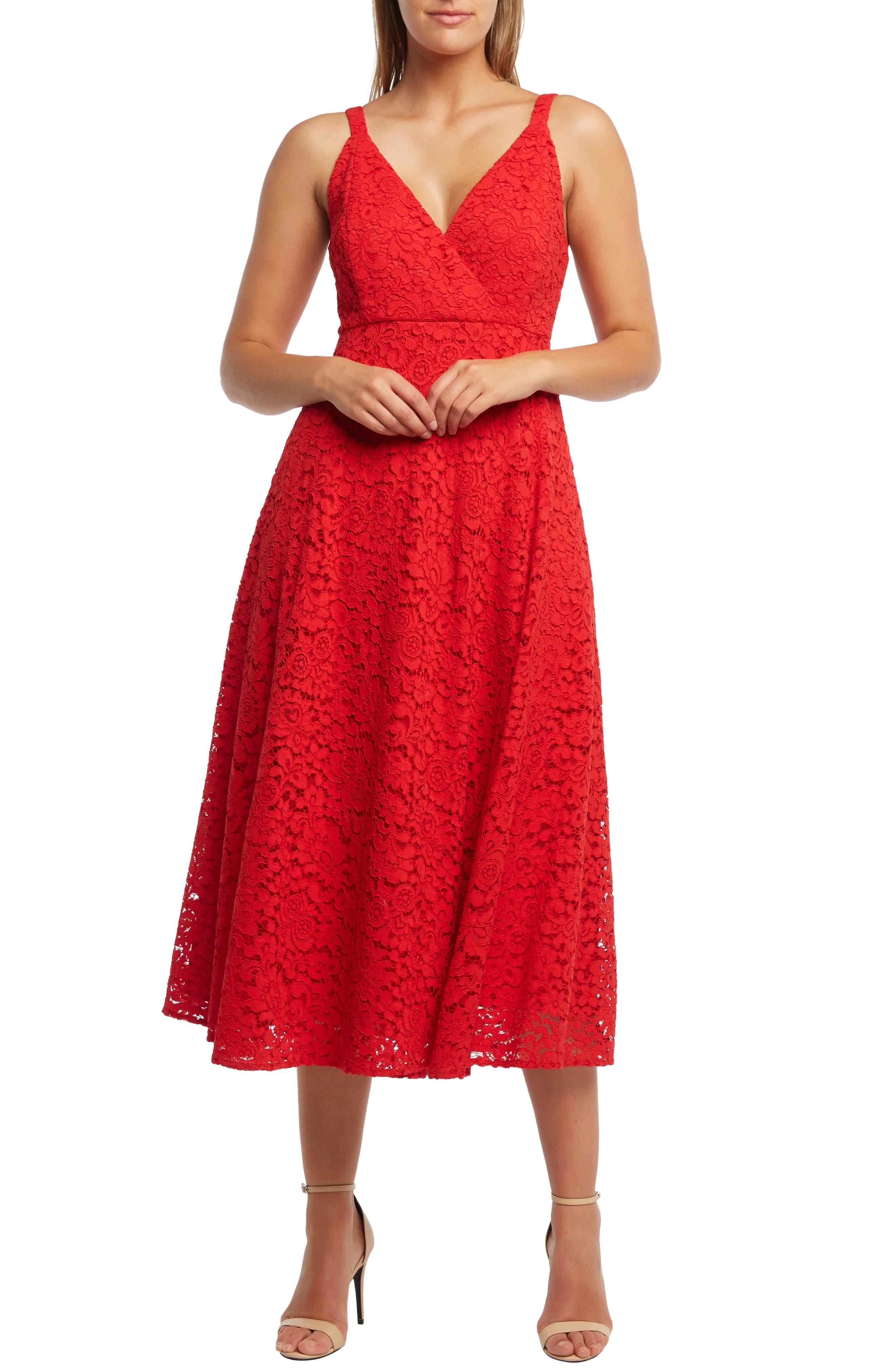 Bardot Genoveve Lace Midi Dress, Red