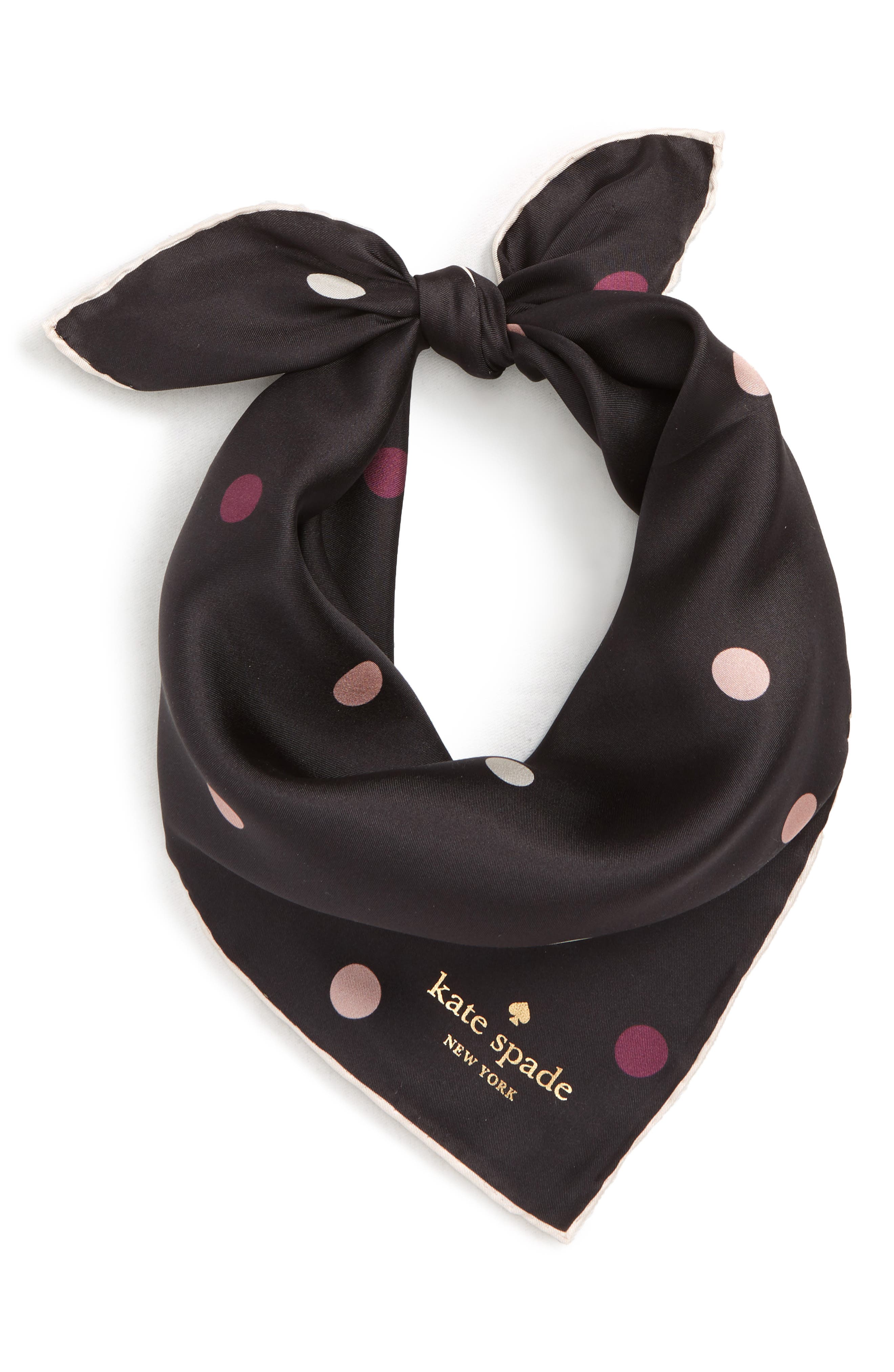 KATE SPADE NEW YORK bakery dot silk bandana, Alternate, color, BLACK
