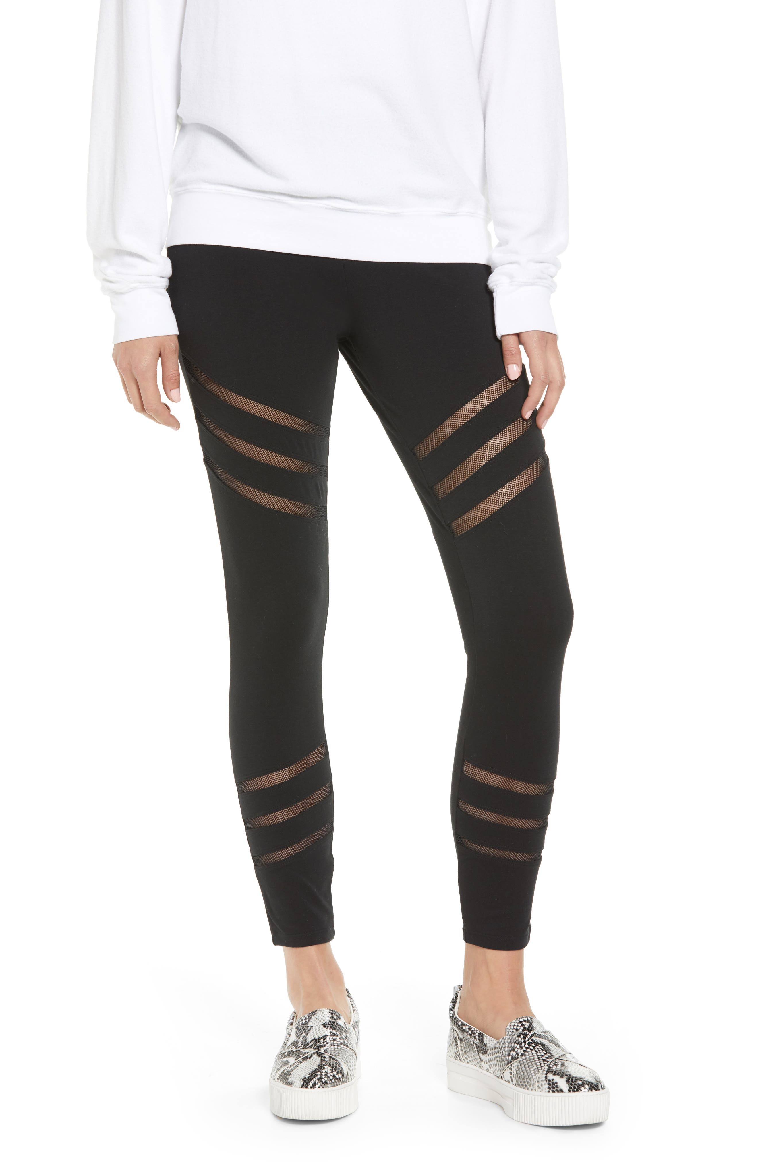 Lysse Stripe Mesh Inset Leggings, Black