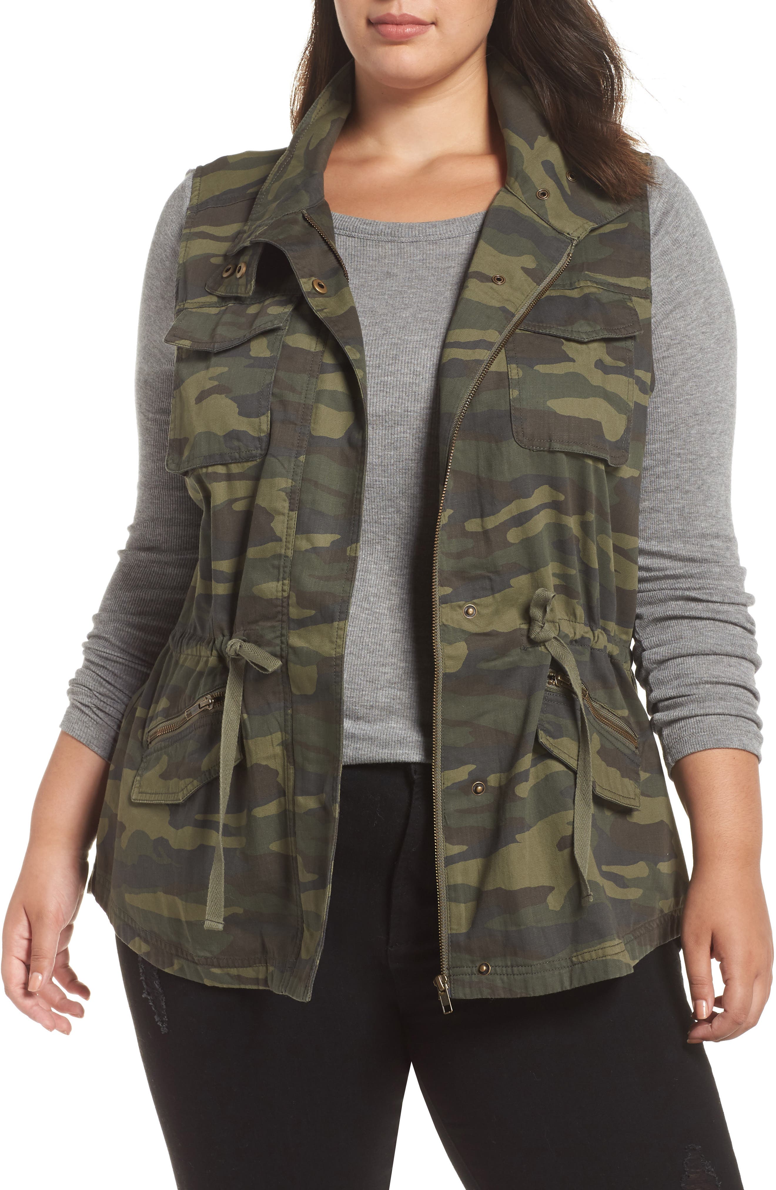 Plus Size Caslon Utility Vest, Green