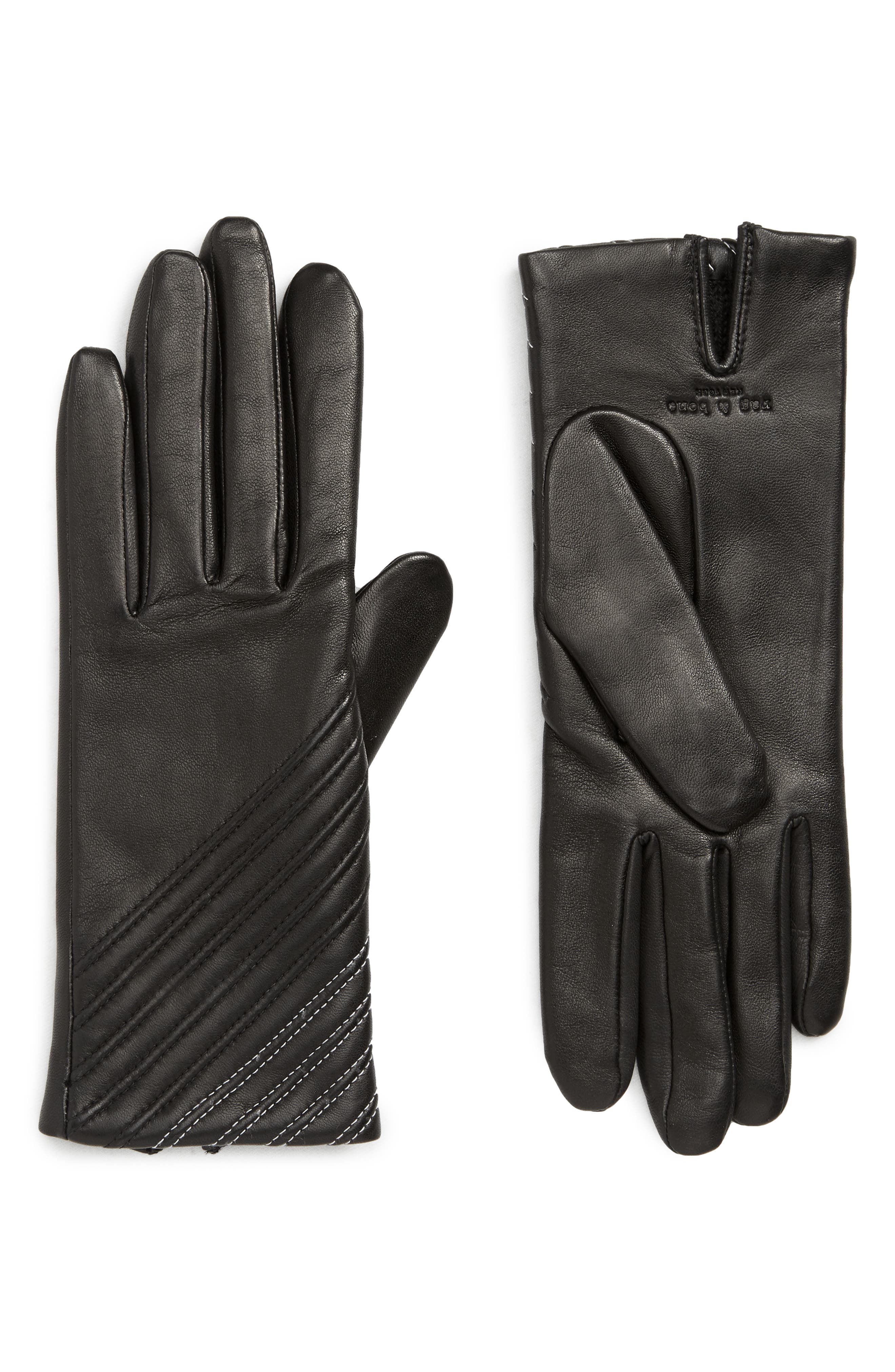 Rag & Bone Slant Lambskin Leather Gloves, Black