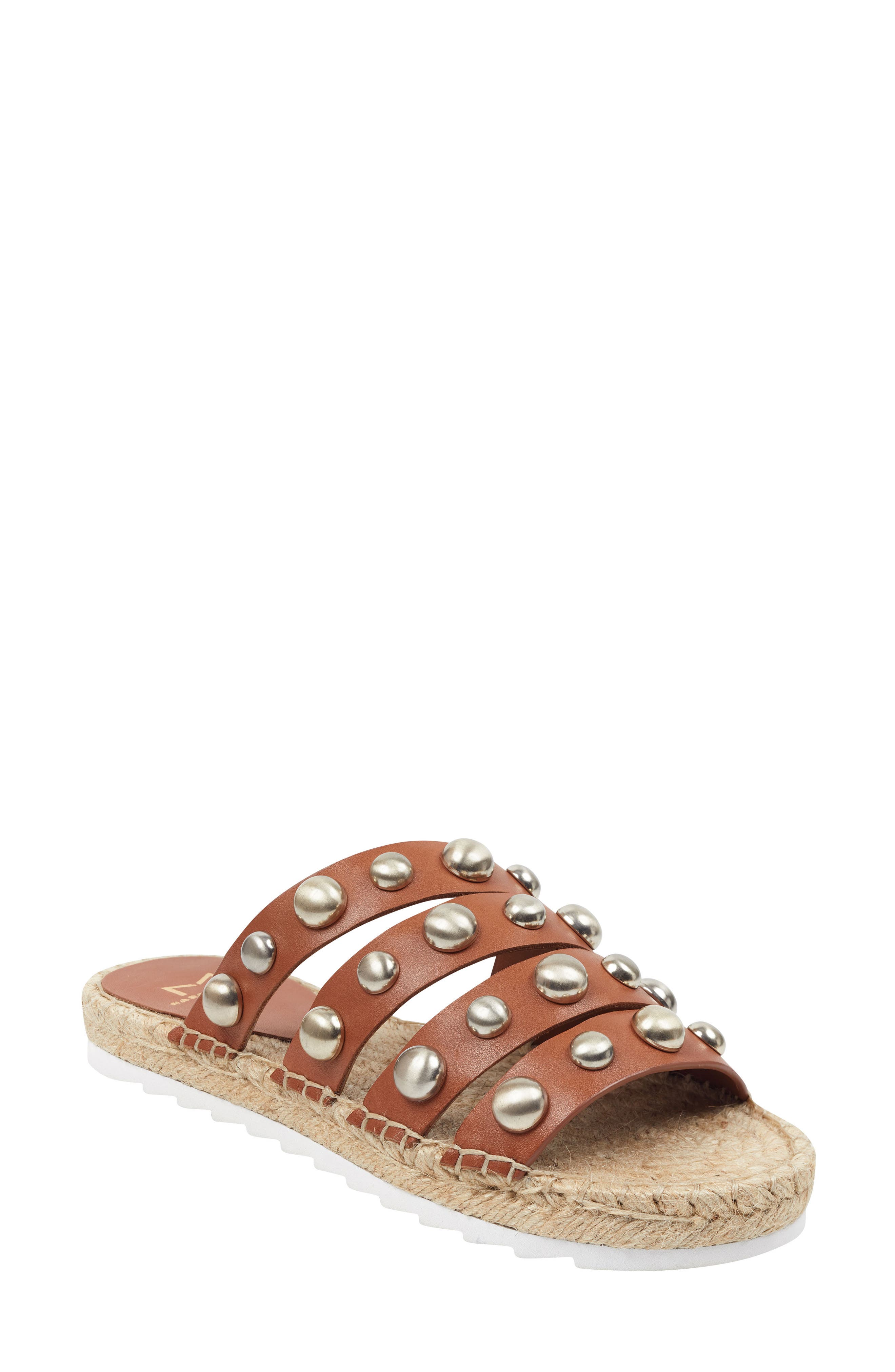 Marc Fisher Ltd Brandie Strappy Studded Slide Sandal, Brown