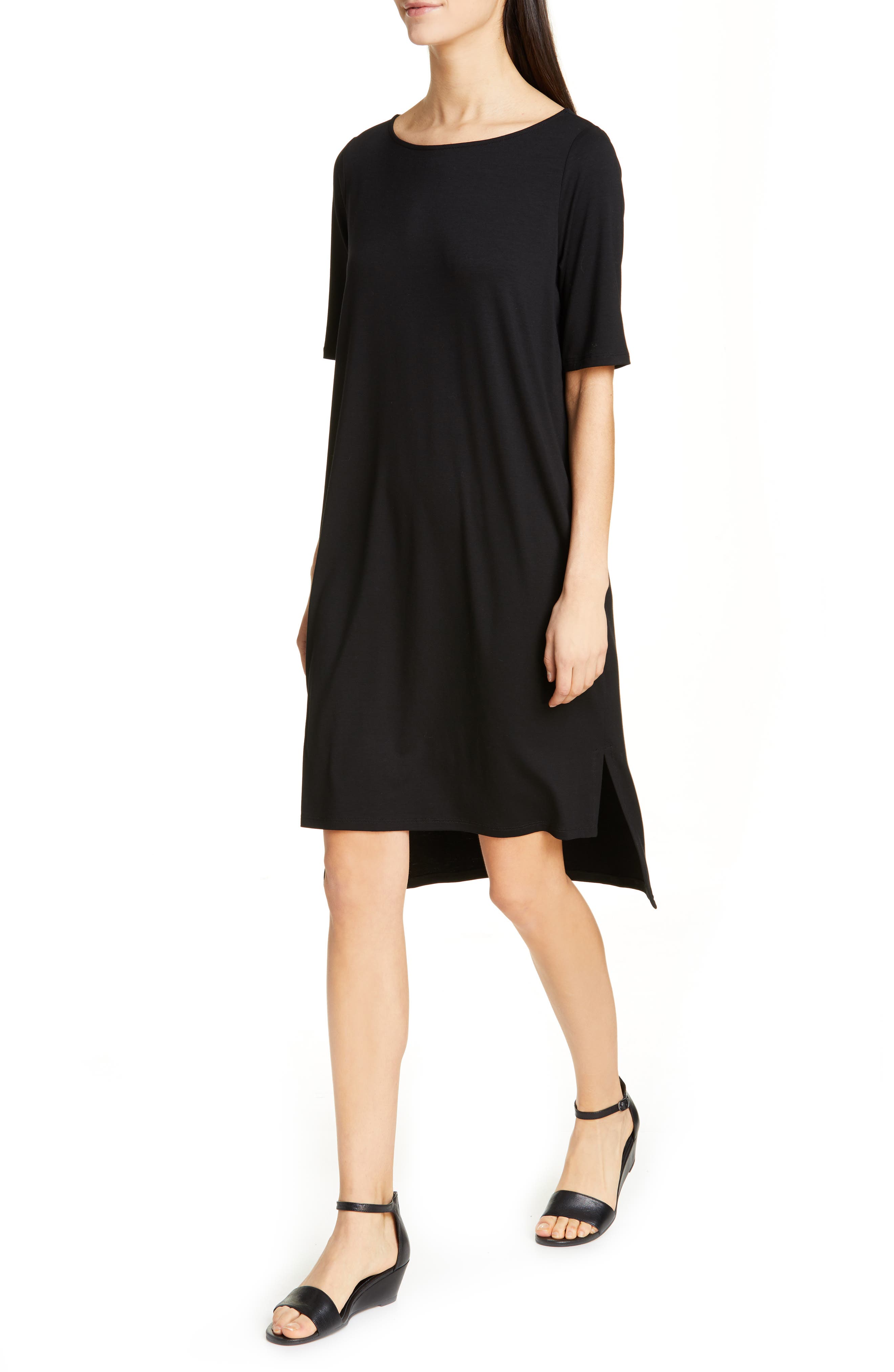 Petite Eileen Fisher High/low Shift Dress, Black